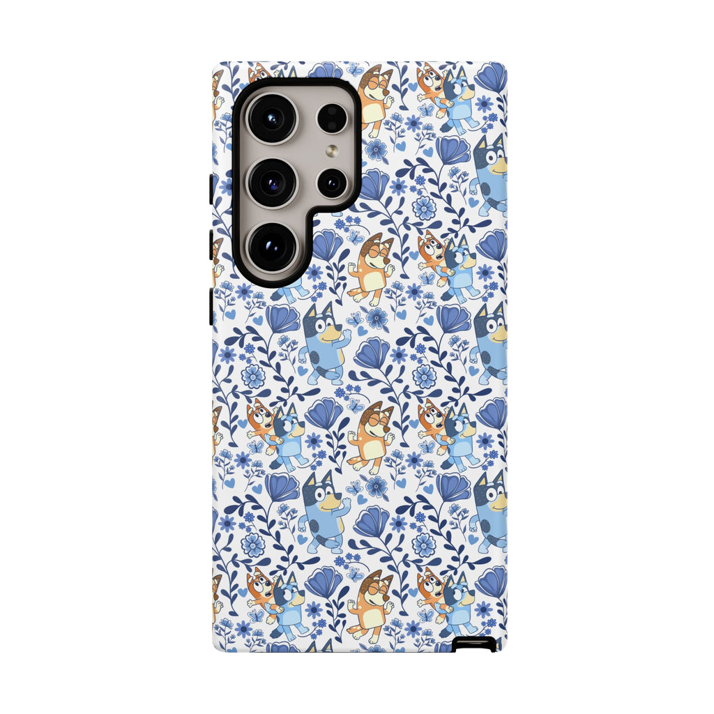 Blue Floral Fine China Cartoon Heeler Dogs Though Case for iPhone, Google, and Samsung phones