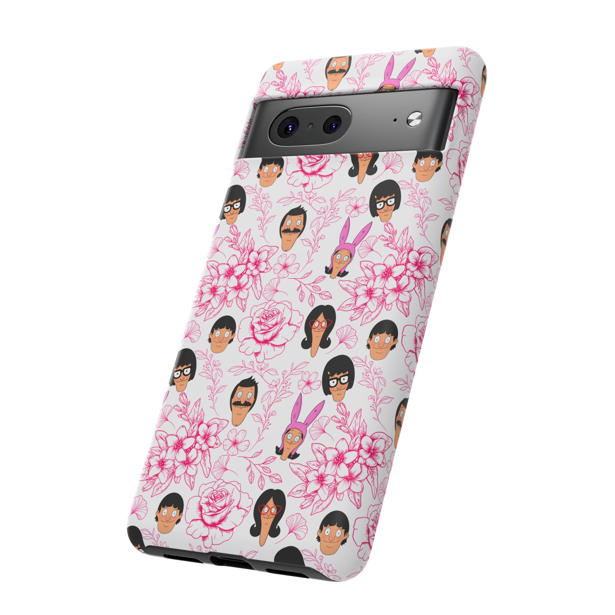 Bob's Burgers inspired Phone Case — Floral Pattern with Character Faces iPhone, Samsung, Google Phones