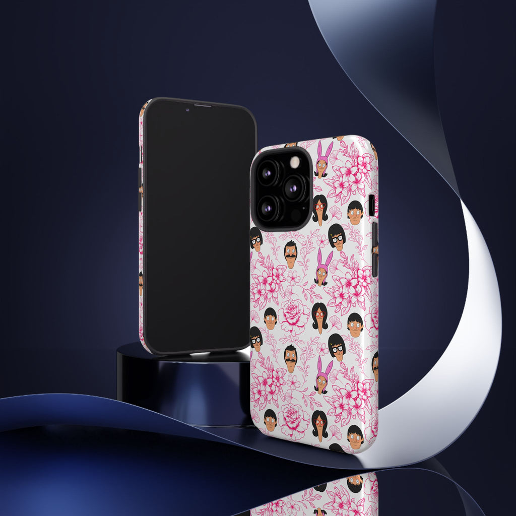Bob's Burgers inspired Phone Case — Floral Pattern with Character Faces iPhone, Samsung, Google Phones
