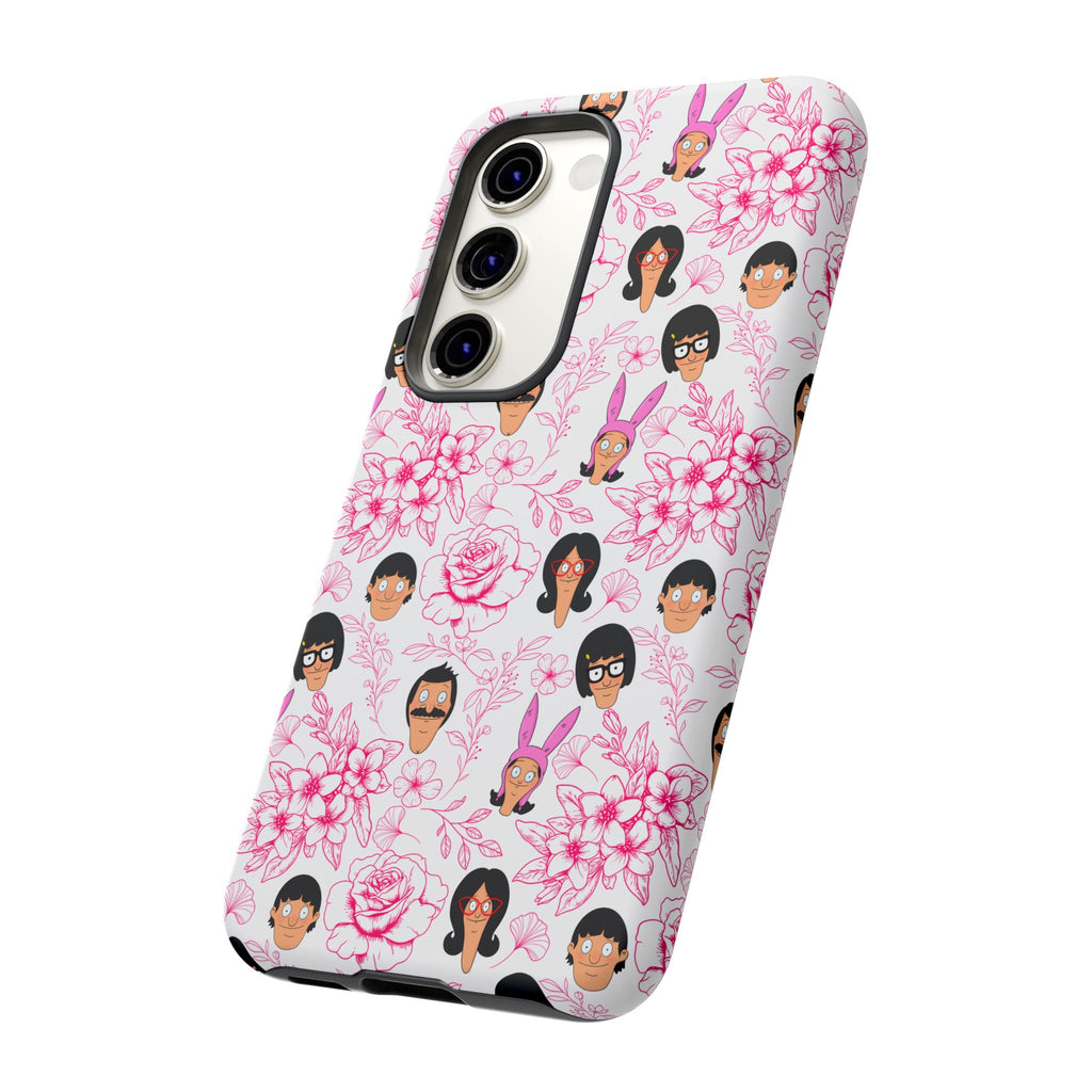 Bob's Burgers inspired Phone Case — Floral Pattern with Character Faces iPhone, Samsung, Google Phones