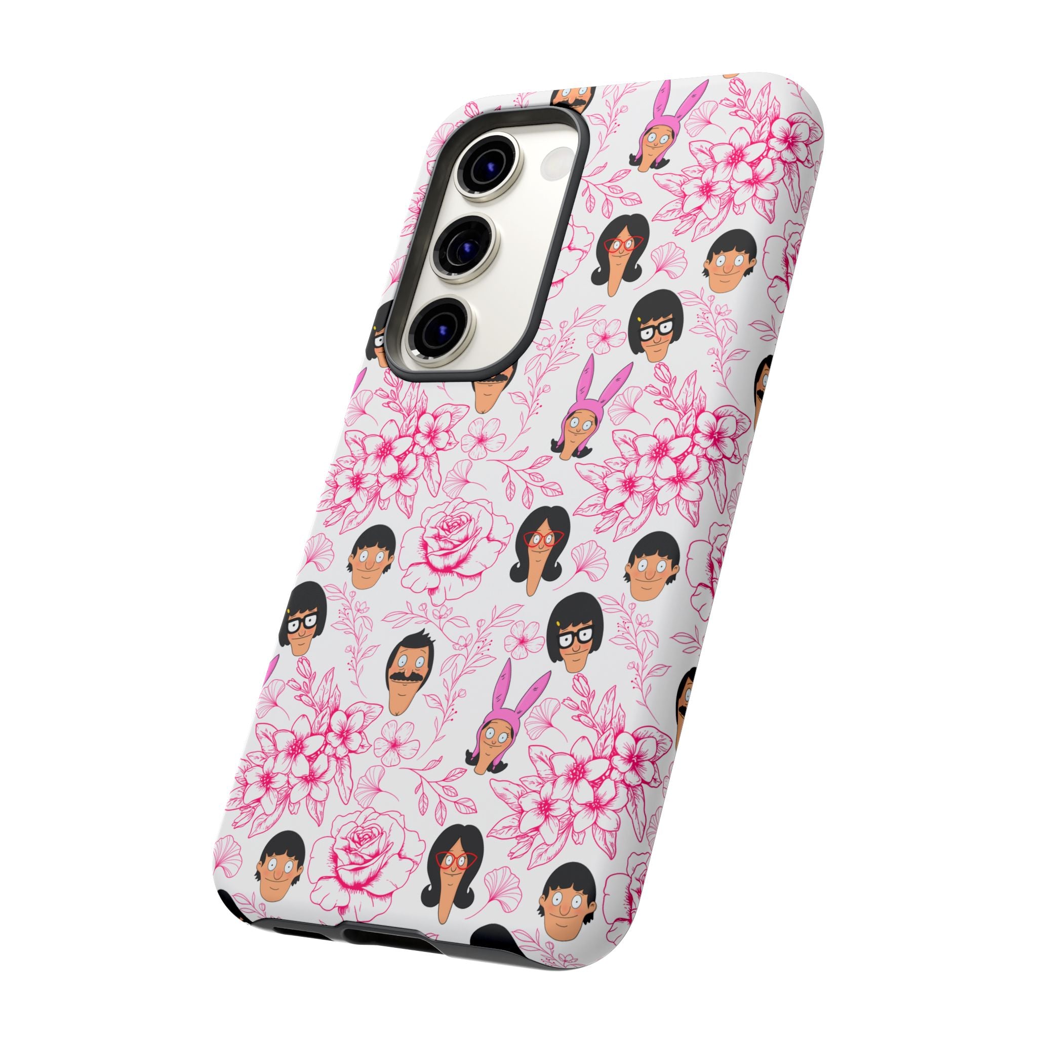 Bob's Burgers inspired Phone Case — Floral Pattern with Character Faces iPhone, Samsung, Google Phones