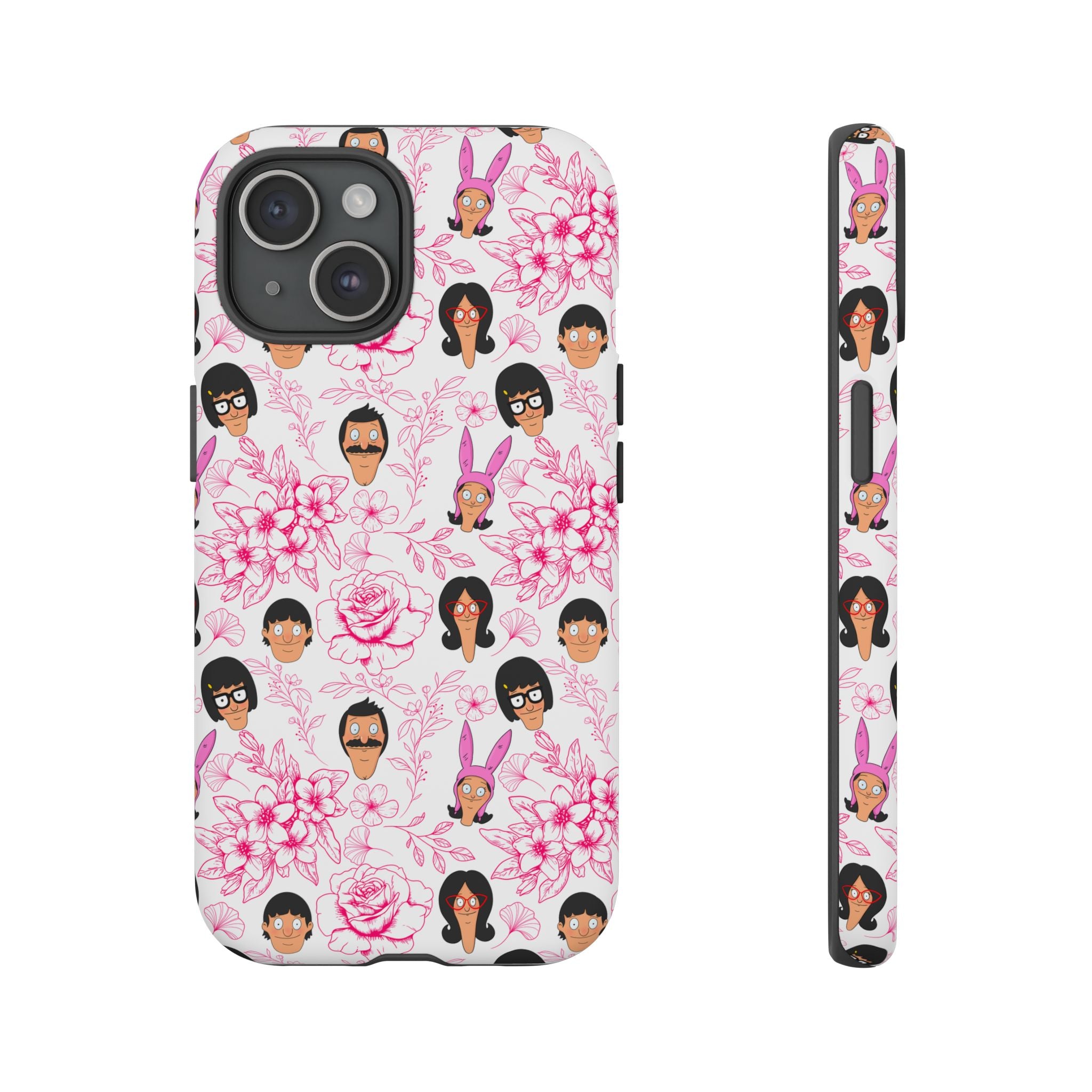 Bob's Burgers inspired Phone Case — Floral Pattern with Character Faces iPhone, Samsung, Google Phones