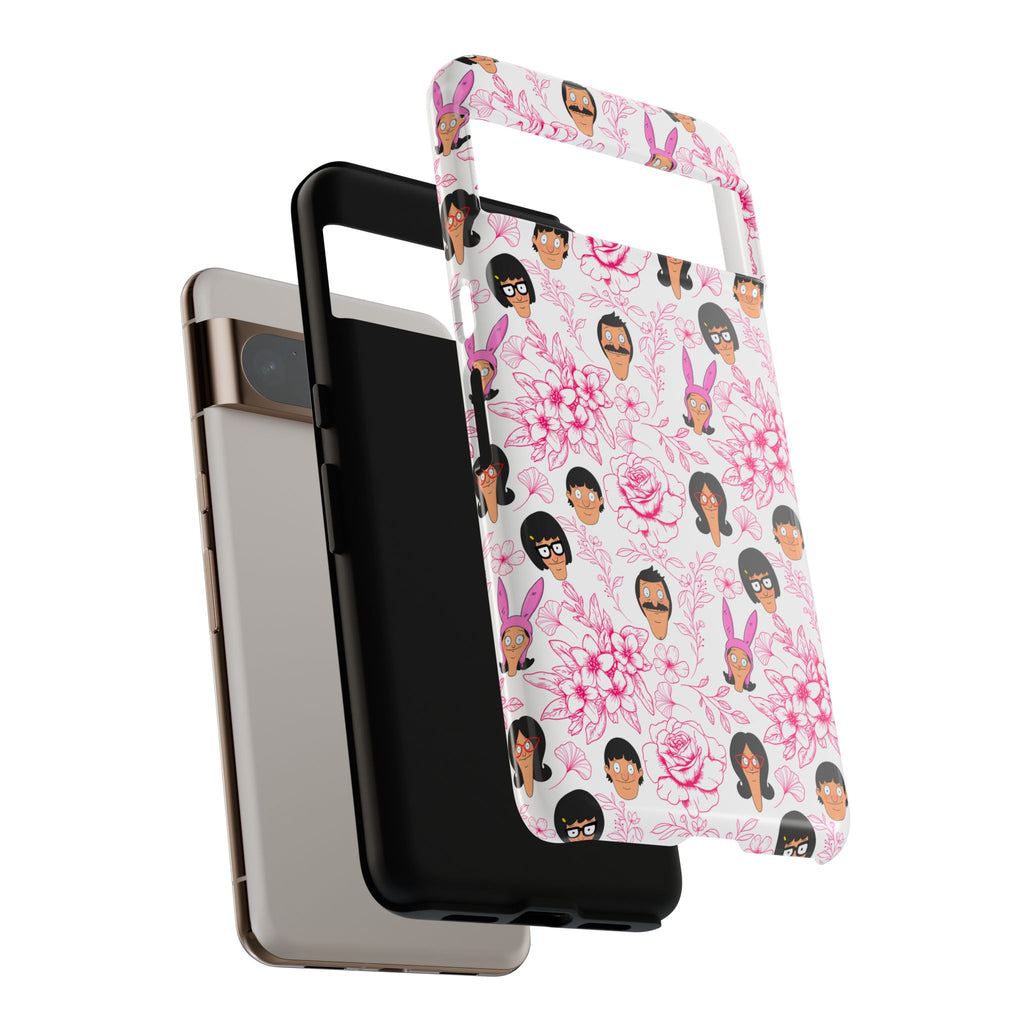 Bob's Burgers inspired Phone Case — Floral Pattern with Character Faces iPhone, Samsung, Google Phones