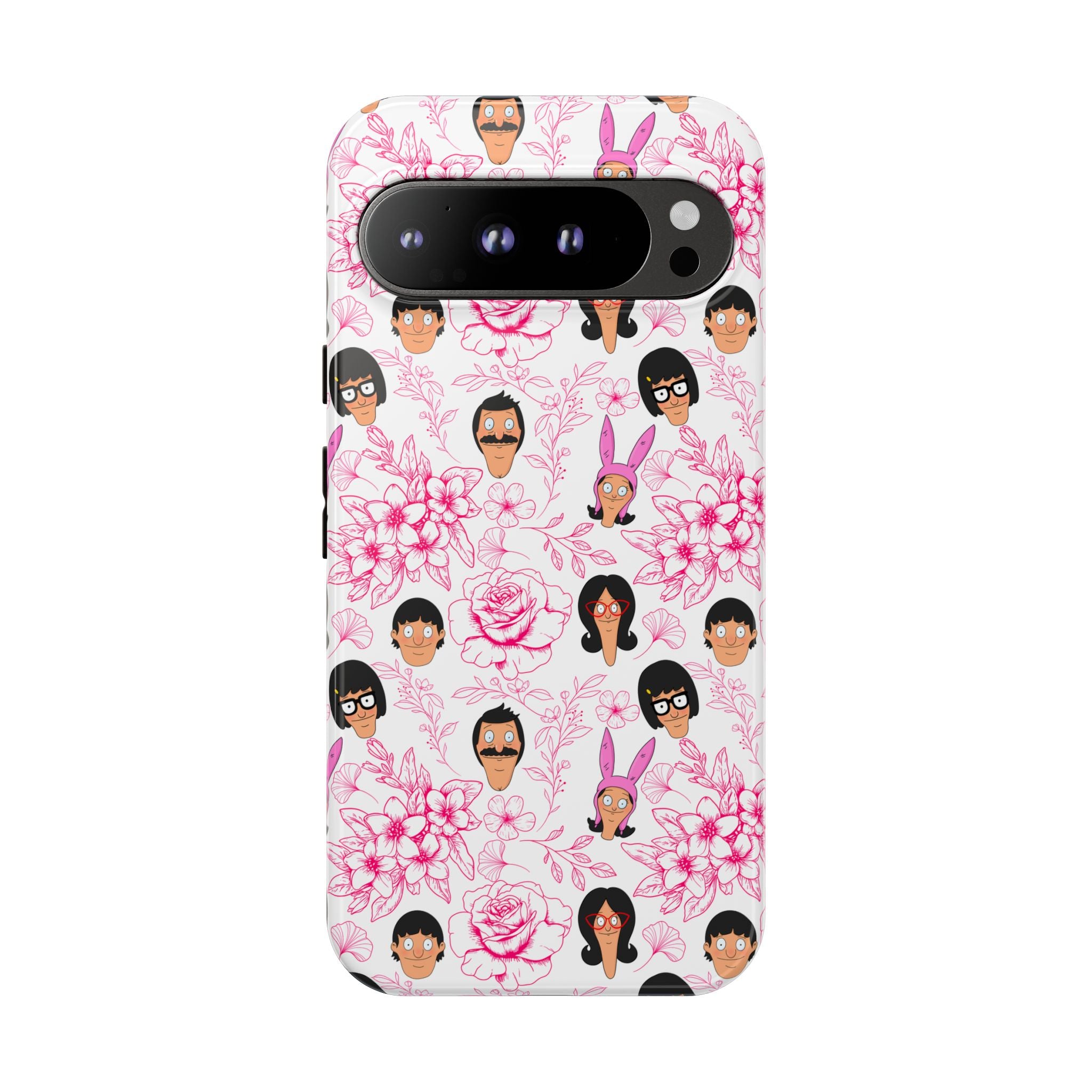 Bob's Burgers inspired Phone Case — Floral Pattern with Character Faces iPhone, Samsung, Google Phones