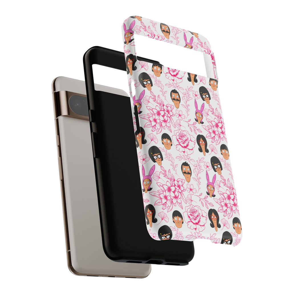 Bob's Burgers inspired Phone Case — Floral Pattern with Character Faces iPhone, Samsung, Google Phones
