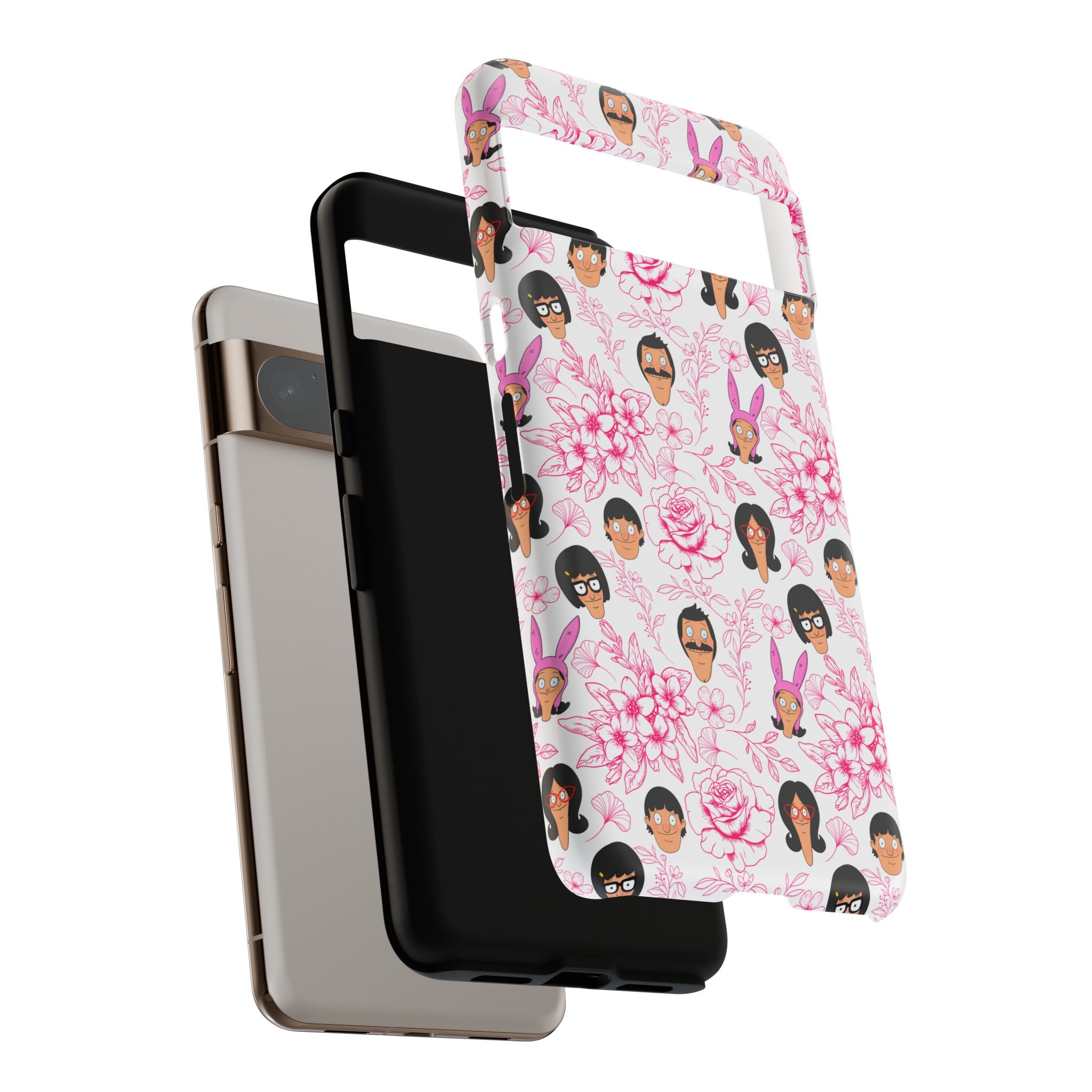 Bob's Burgers inspired Phone Case — Floral Pattern with Character Faces iPhone, Samsung, Google Phones