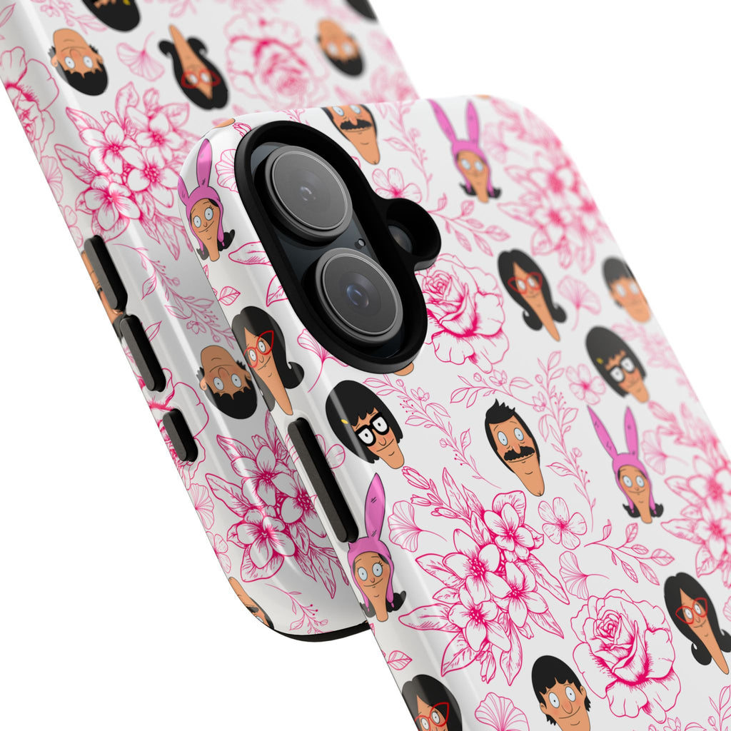 Bob's Burgers inspired Phone Case — Floral Pattern with Character Faces iPhone, Samsung, Google Phones