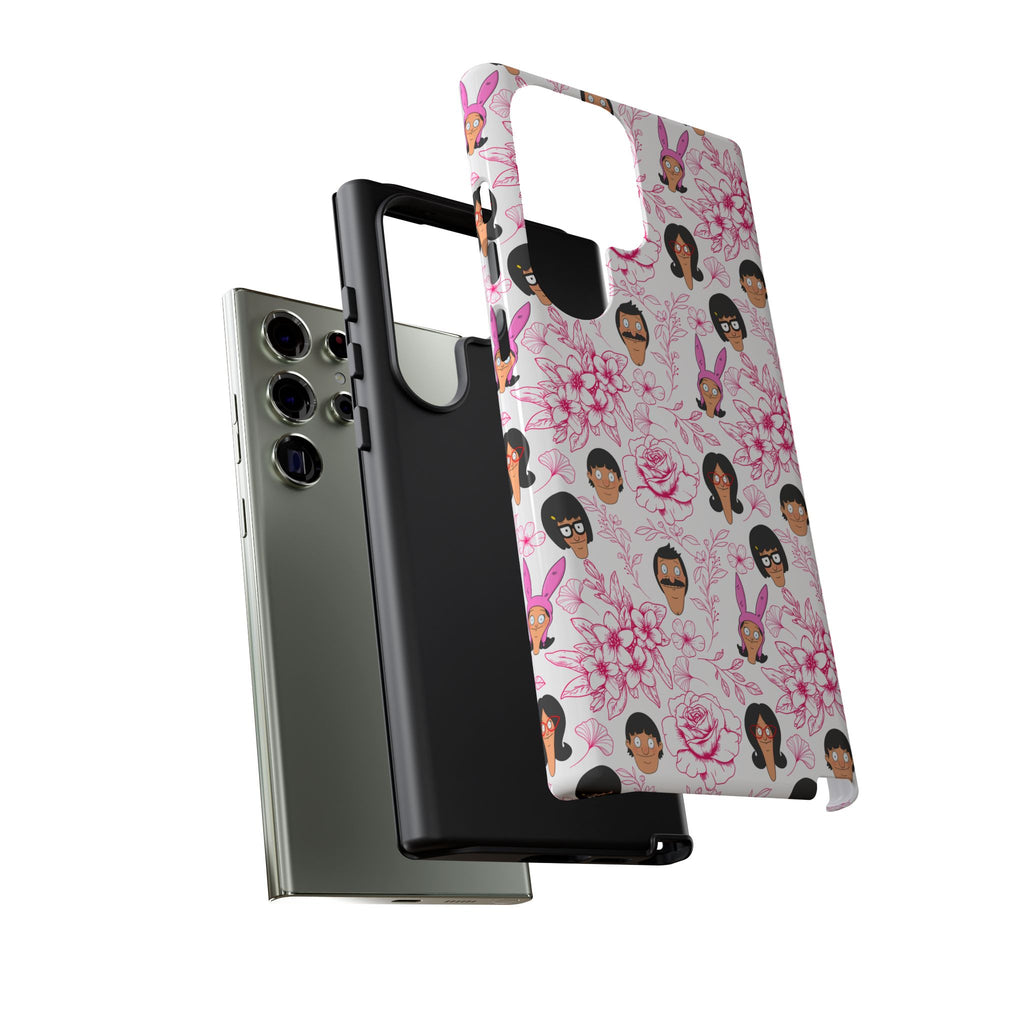 Bob's Burgers inspired Phone Case — Floral Pattern with Character Faces iPhone, Samsung, Google Phones