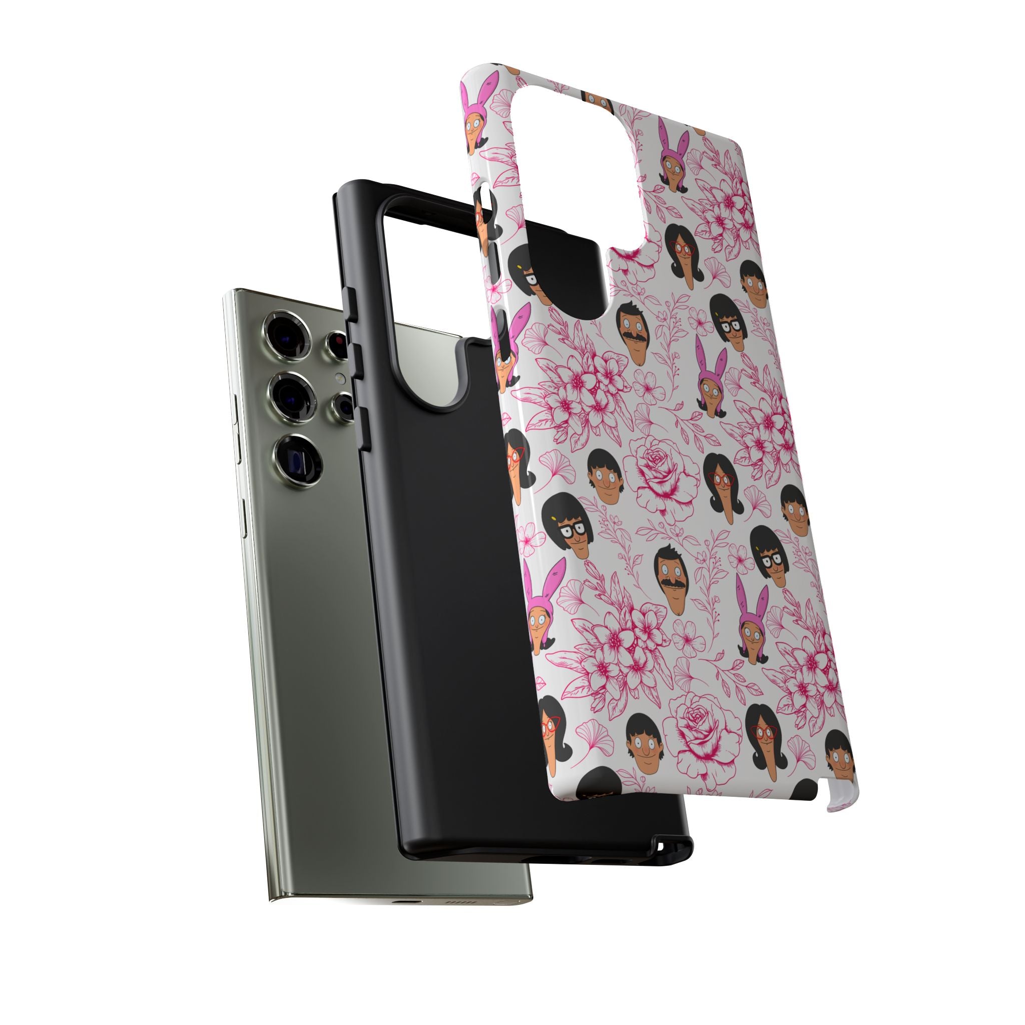 Bob's Burgers inspired Phone Case — Floral Pattern with Character Faces iPhone, Samsung, Google Phones