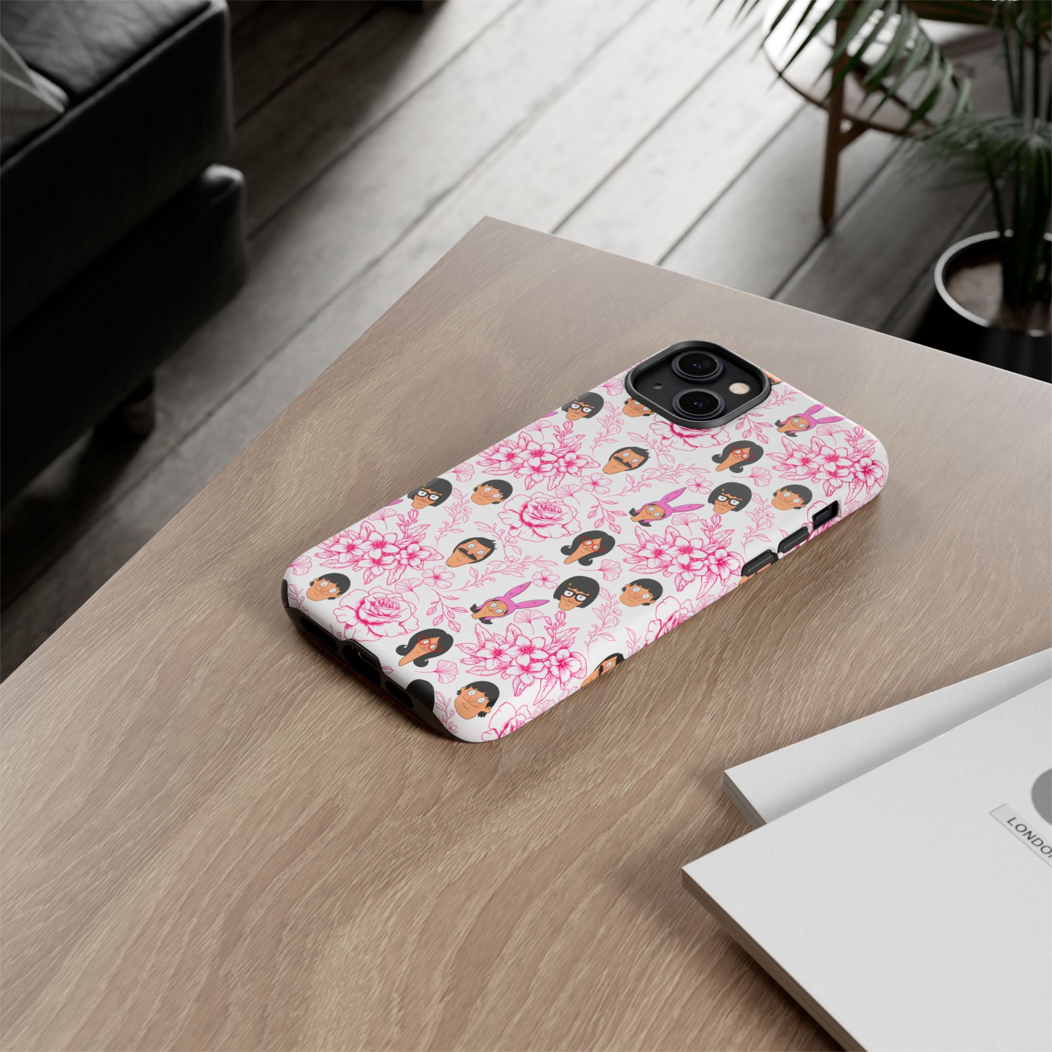 Bob's Burgers inspired Phone Case — Floral Pattern with Character Faces iPhone, Samsung, Google Phones
