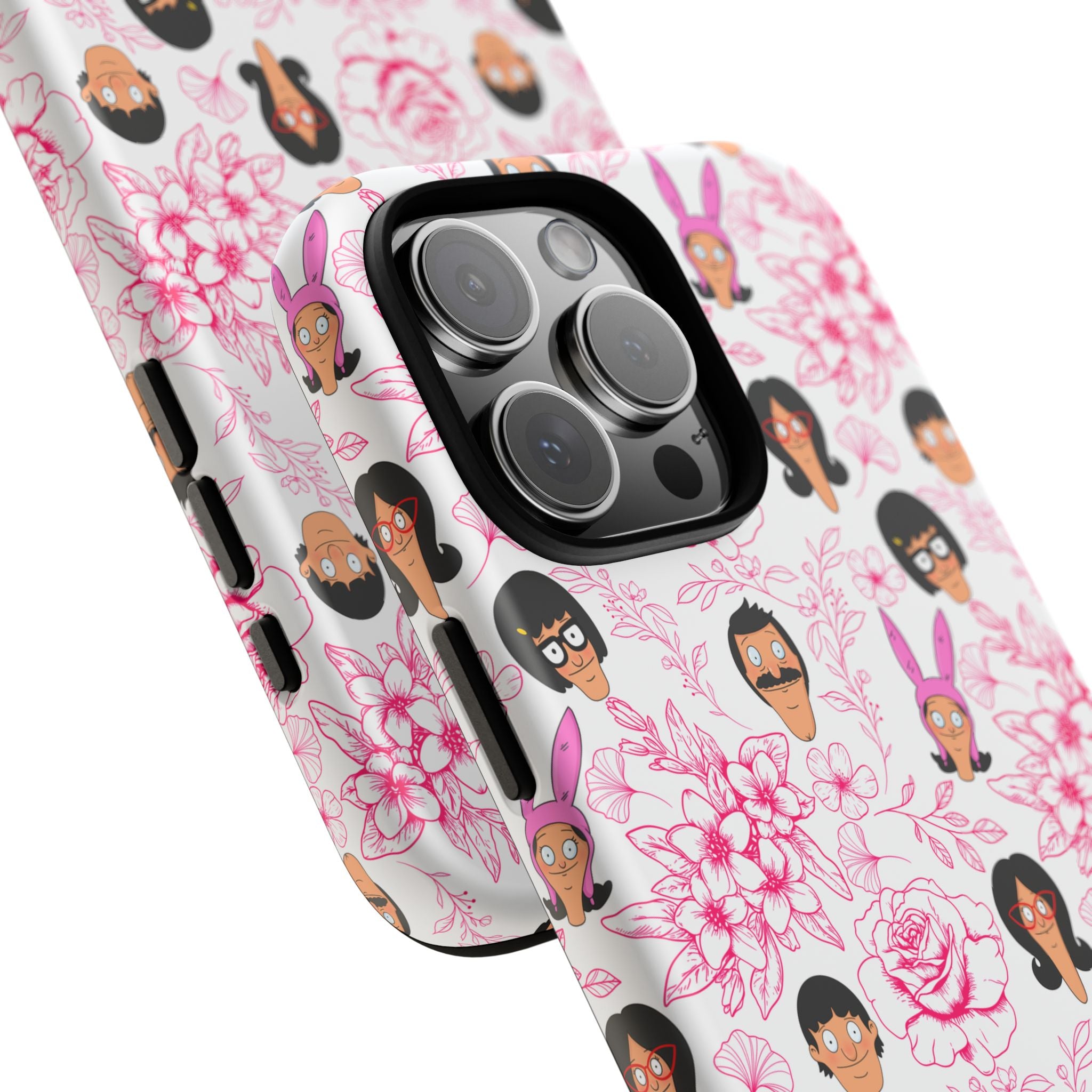 Bob's Burgers inspired Phone Case — Floral Pattern with Character Faces iPhone, Samsung, Google Phones
