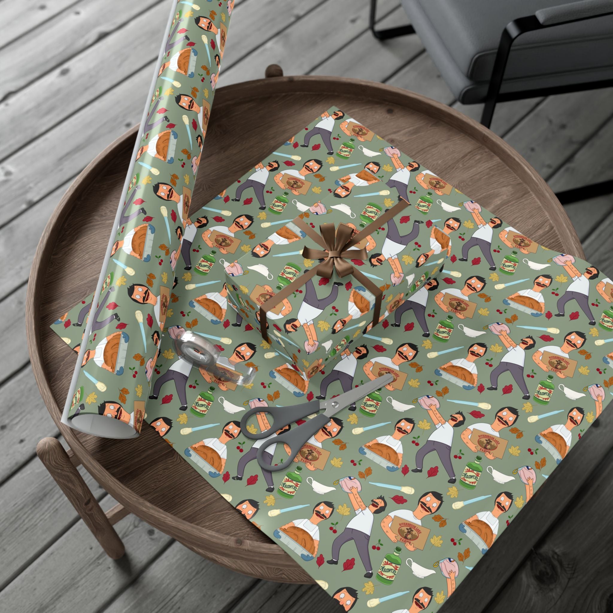 Bob's Burgers Inspired Gift Wrap Paper — Quirky Thanksgiving Bob Pattern