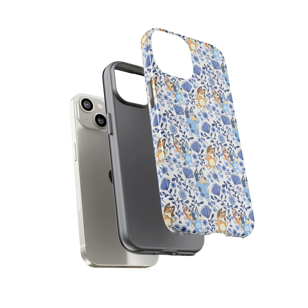 Blue Floral Fine China Cartoon Heeler Dogs Though Case for iPhone, Google, and Samsung phones