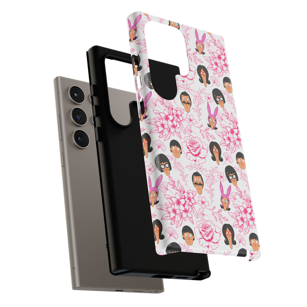Bob's Burgers inspired Phone Case — Floral Pattern with Character Faces iPhone, Samsung, Google Phones