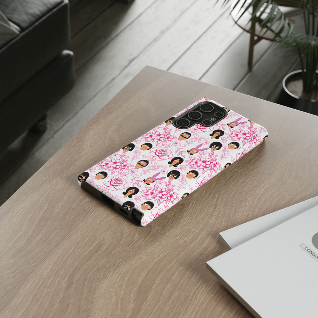 Bob's Burgers inspired Phone Case — Floral Pattern with Character Faces iPhone, Samsung, Google Phones