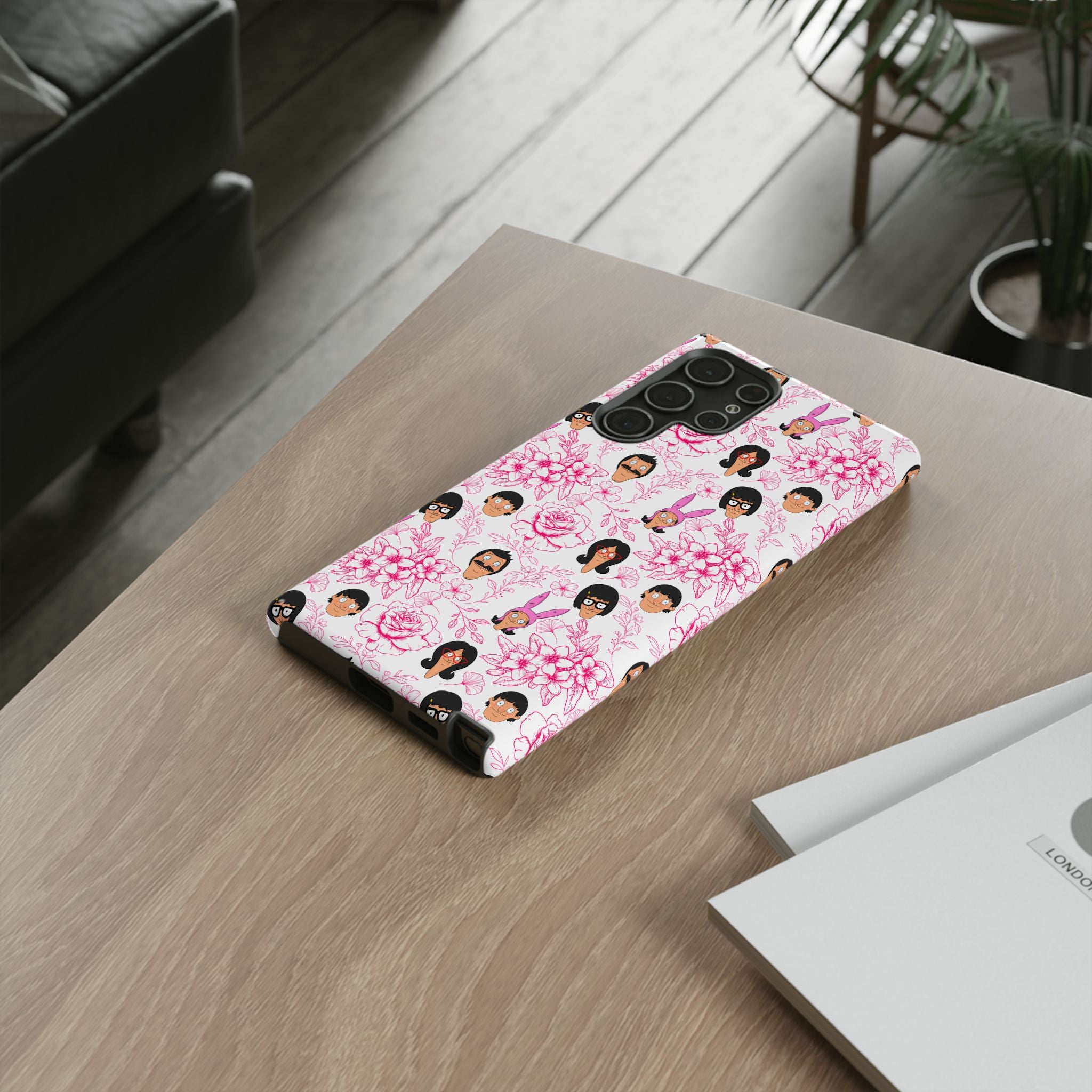 Bob's Burgers inspired Phone Case — Floral Pattern with Character Faces iPhone, Samsung, Google Phones