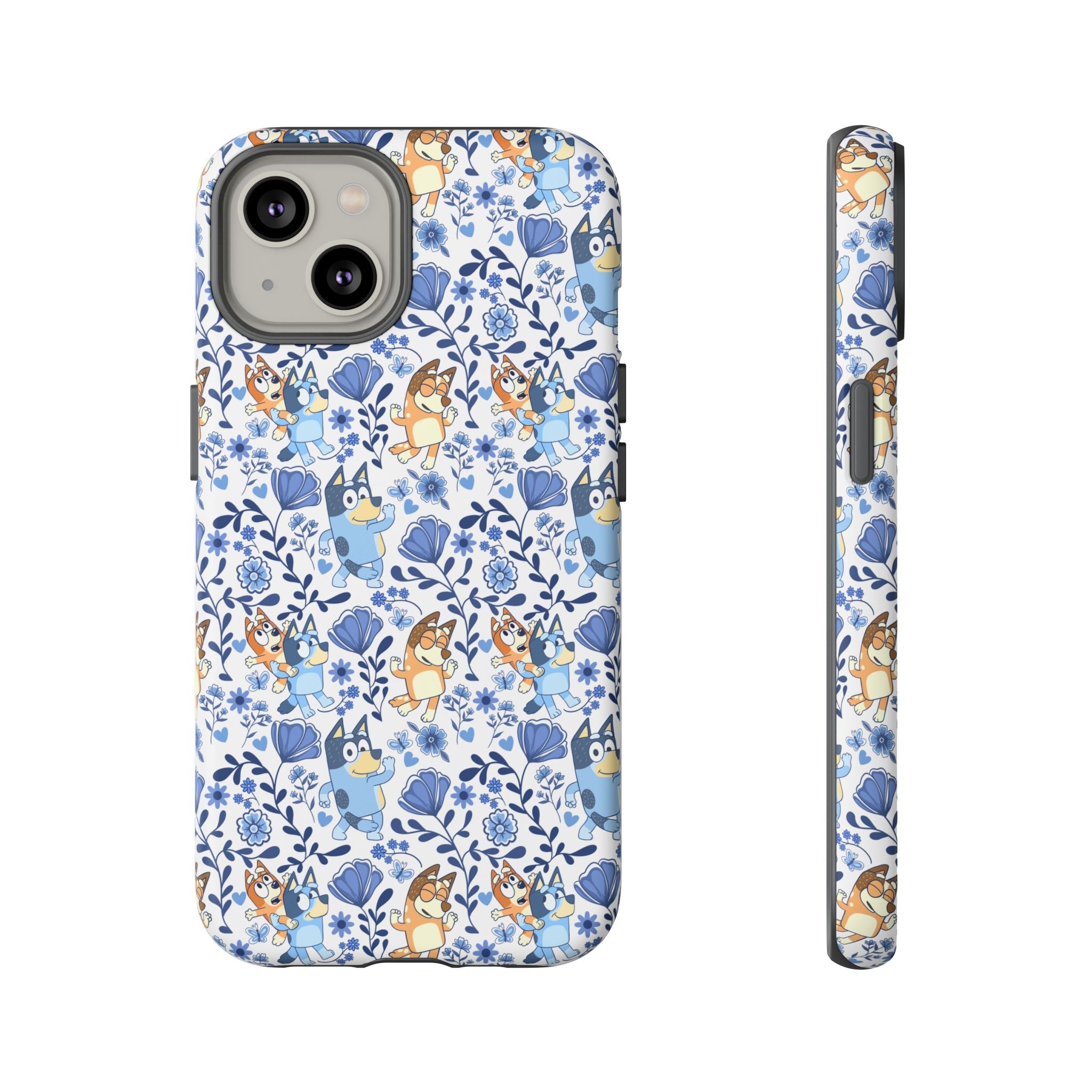 Blue Floral Fine China Cartoon Heeler Dogs Though Case for iPhone, Google, and Samsung phones