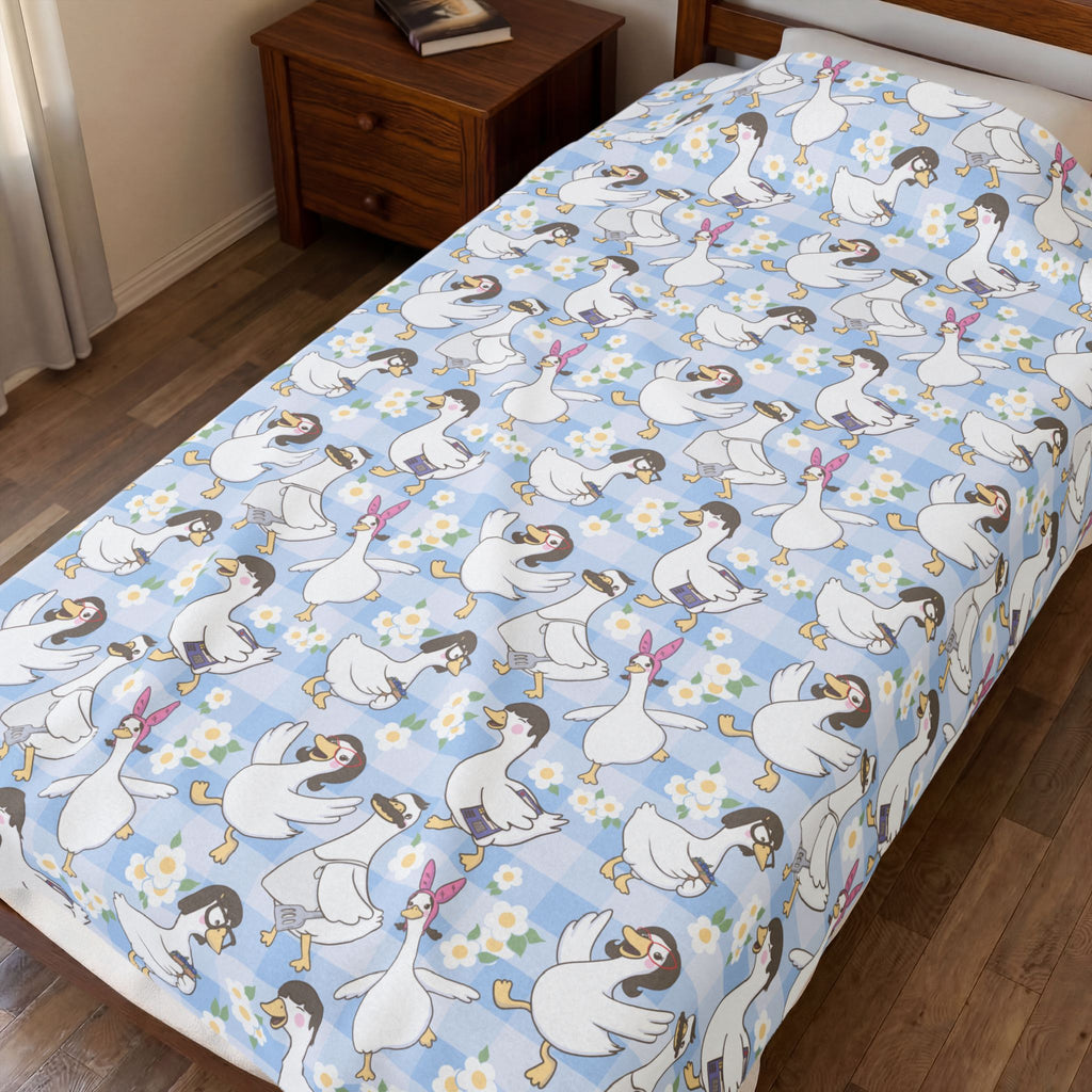 Belcher's Silly Goose Velveteen Plush Blanket — Soft Blue Fairy Tale Throw for Girls & Nursery