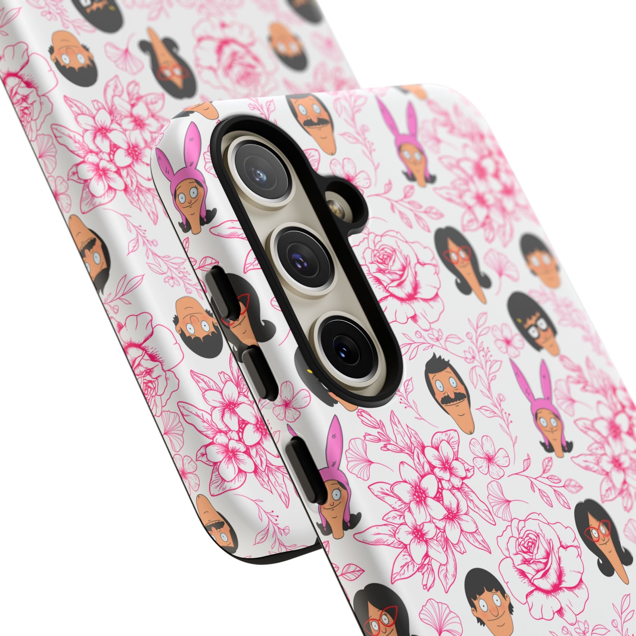 Bob's Burgers inspired Phone Case — Floral Pattern with Character Faces iPhone, Samsung, Google Phones