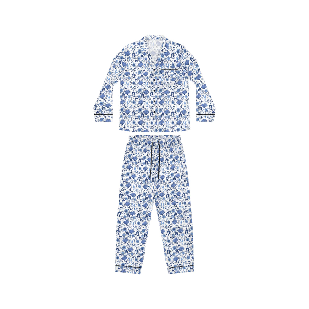 Floral Blue Satin Pajamas — Women's Printed Sleep Set