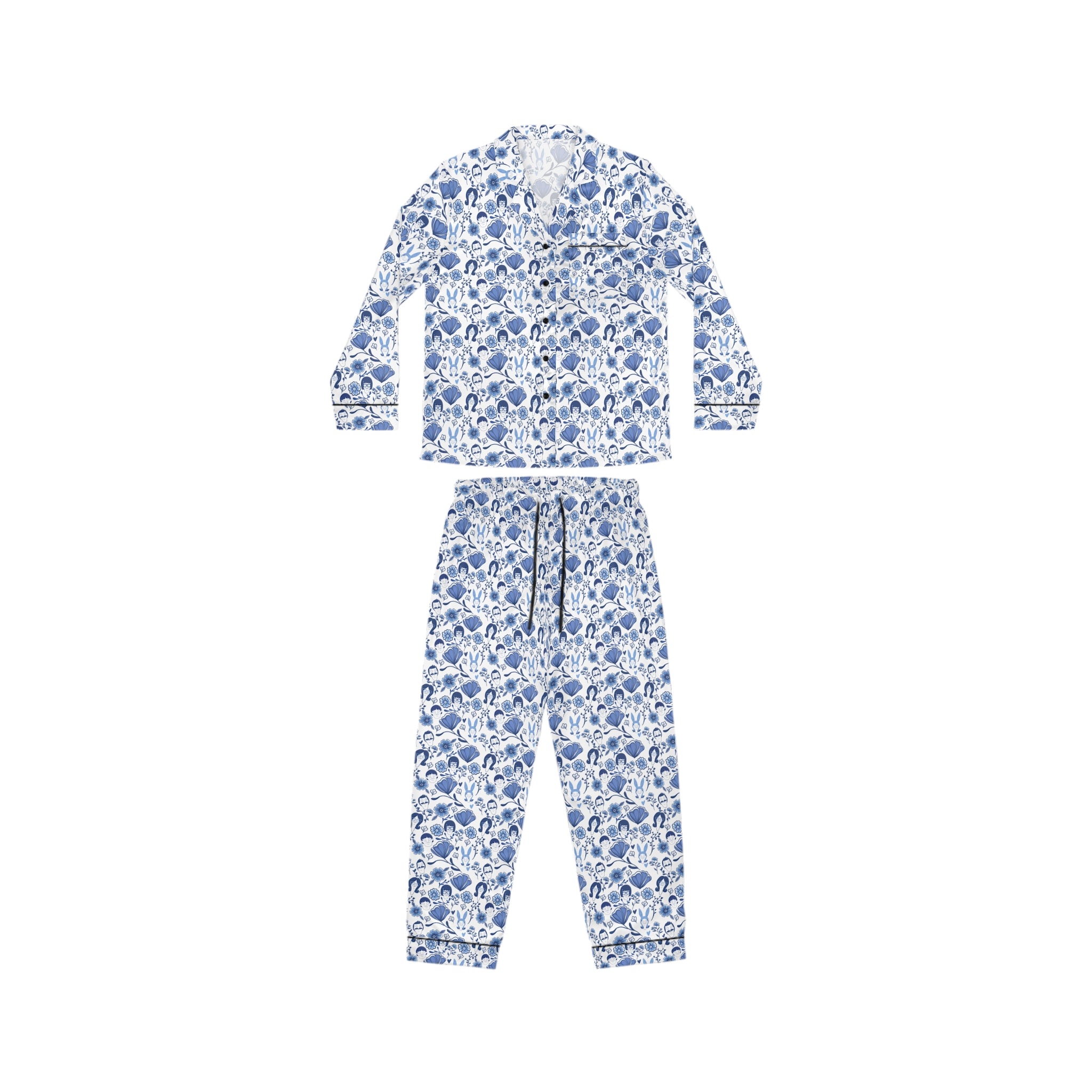 Floral Blue Satin Pajamas — Women's Printed Sleep Set