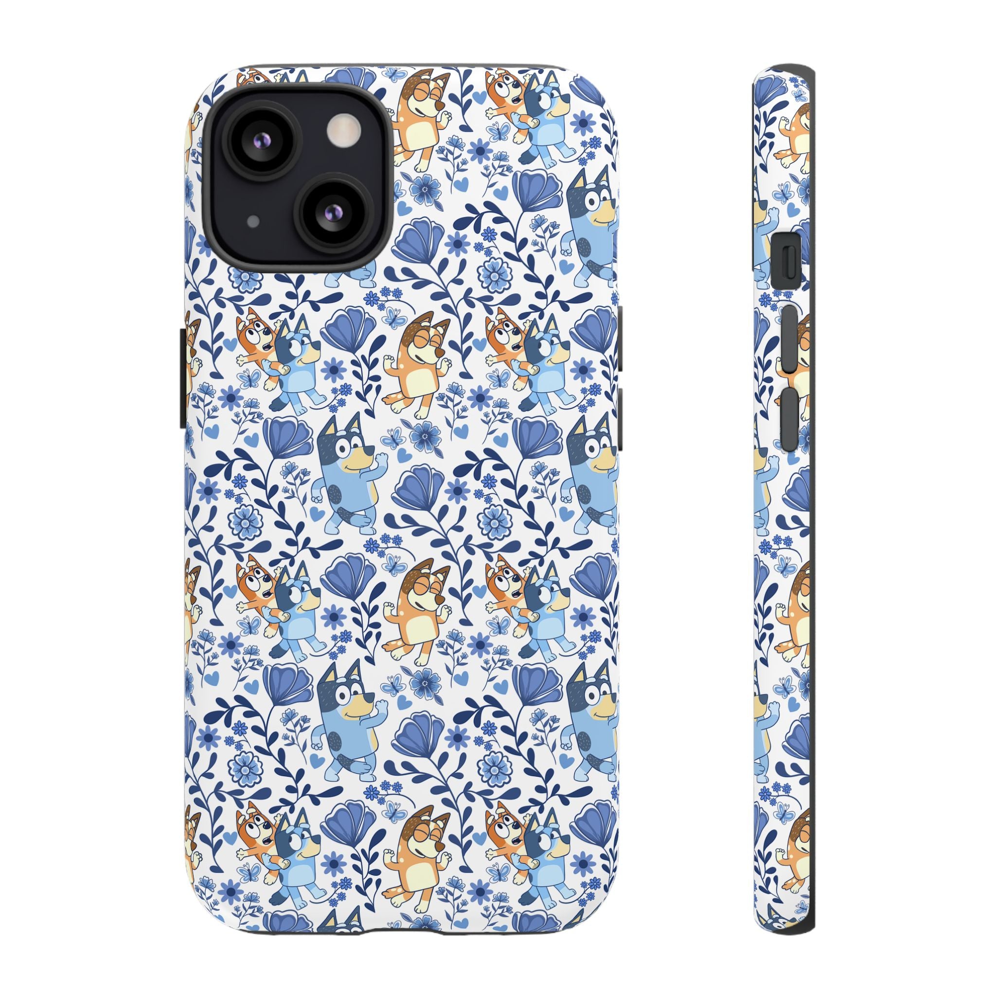 Blue Floral Fine China Cartoon Heeler Dogs Though Case for iPhone, Google, and Samsung phones