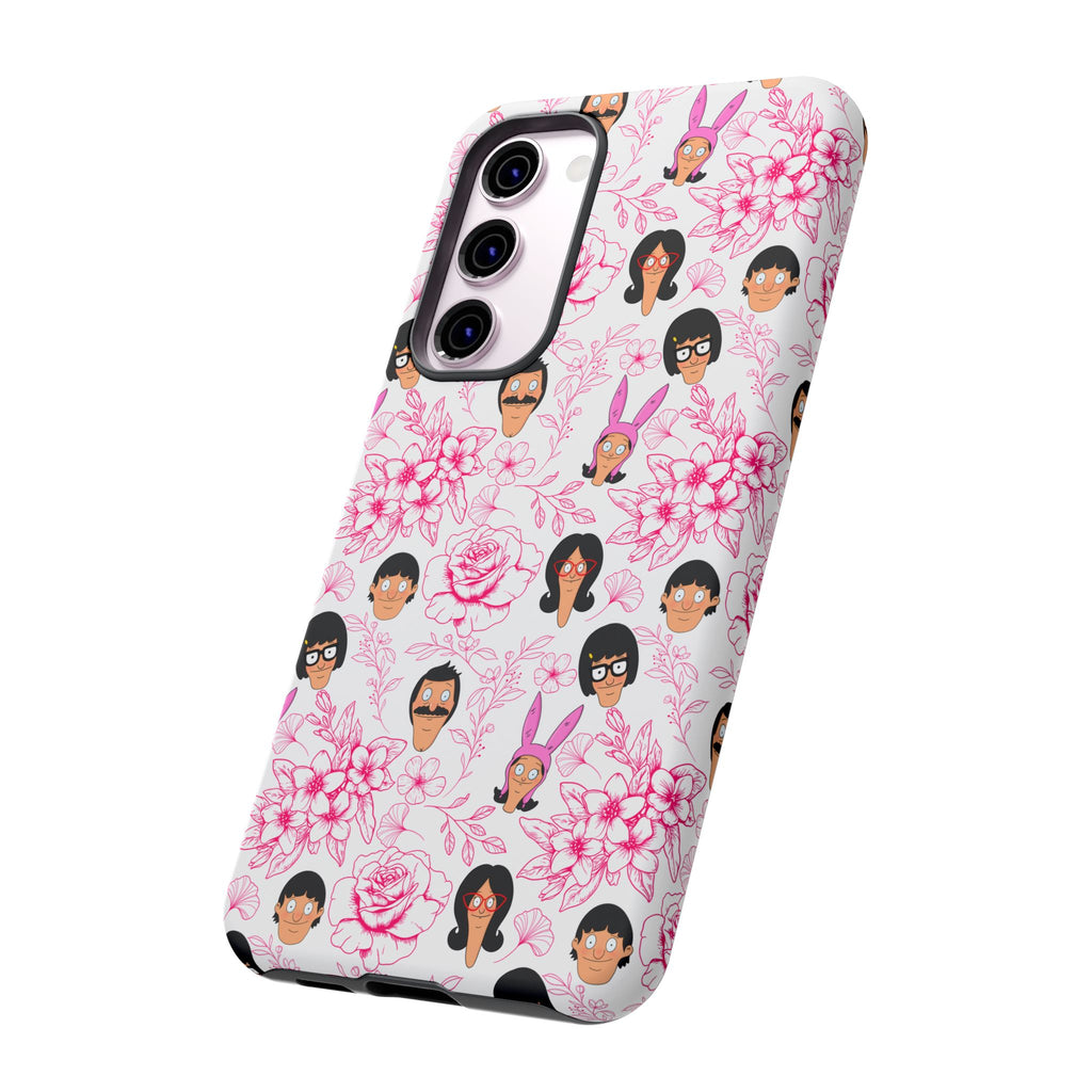Bob's Burgers inspired Phone Case — Floral Pattern with Character Faces iPhone, Samsung, Google Phones