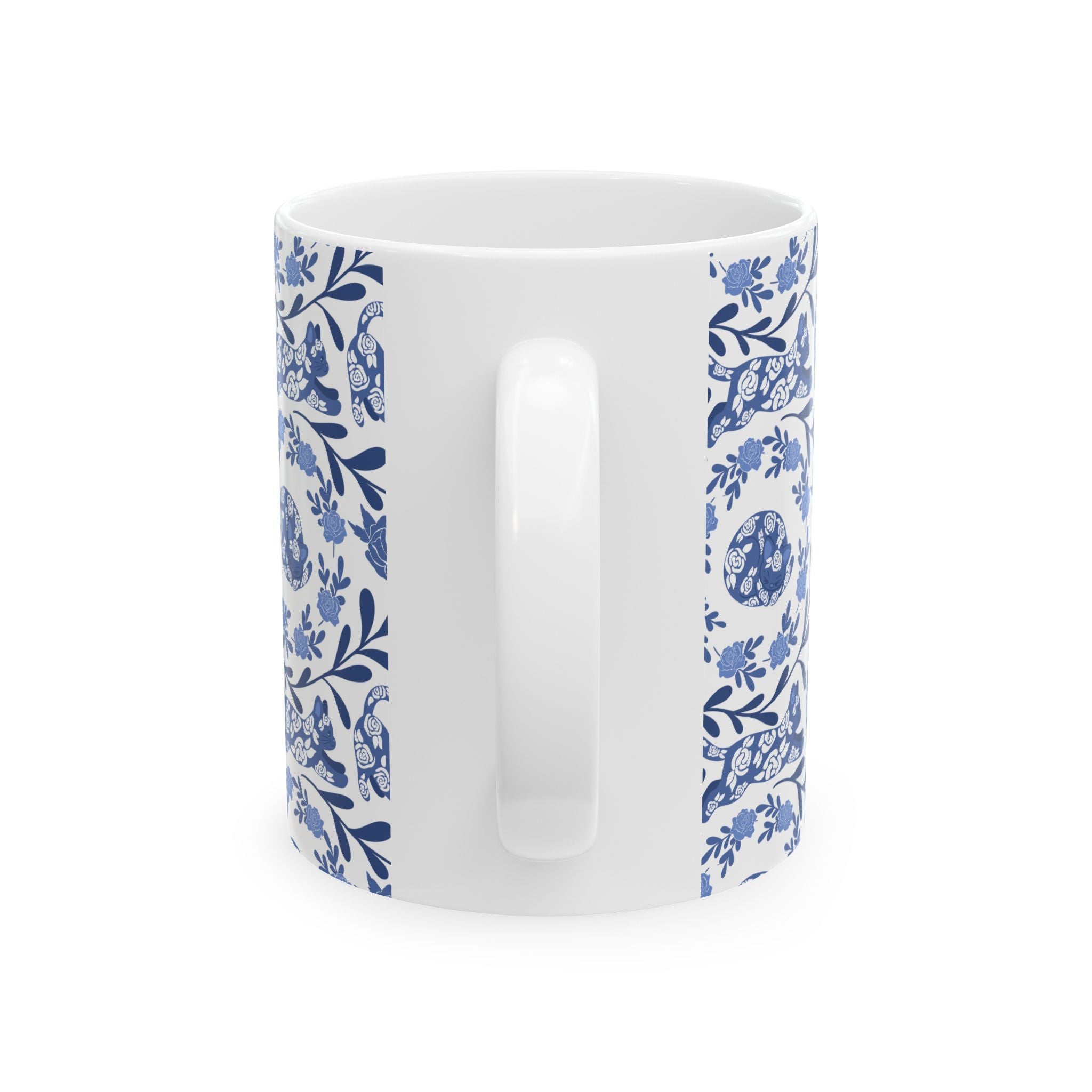 Blue Floral Kitty Mug - 11oz
