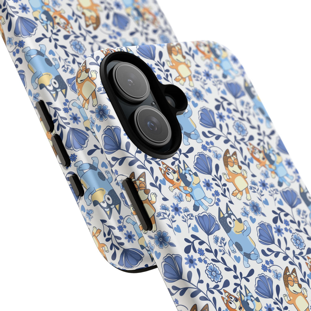 Blue Floral Fine China Cartoon Heeler Dogs Though Case for iPhone, Google, and Samsung phones