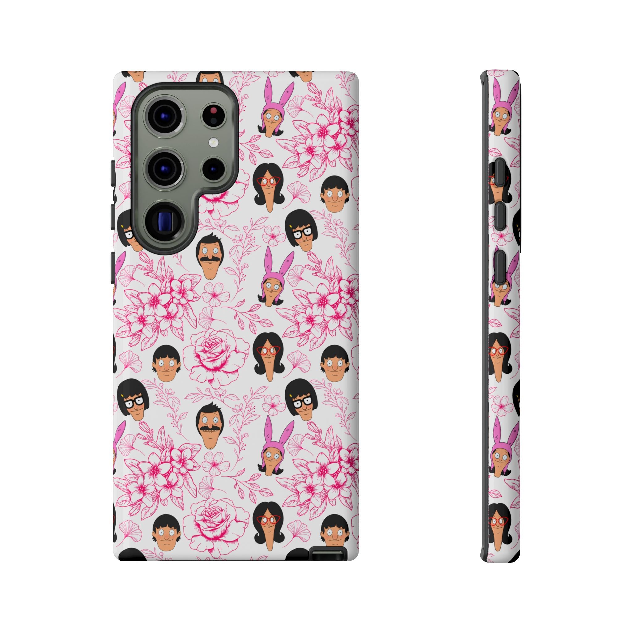 Bob's Burgers inspired Phone Case — Floral Pattern with Character Faces iPhone, Samsung, Google Phones