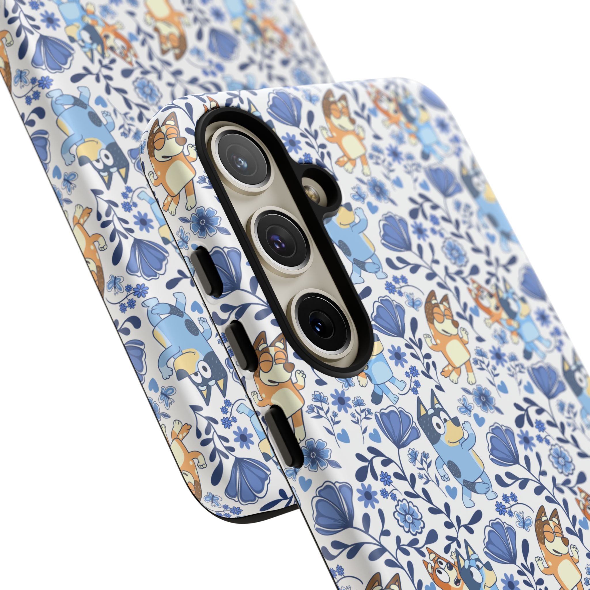 Blue Floral Fine China Cartoon Heeler Dogs Though Case for iPhone, Google, and Samsung phones