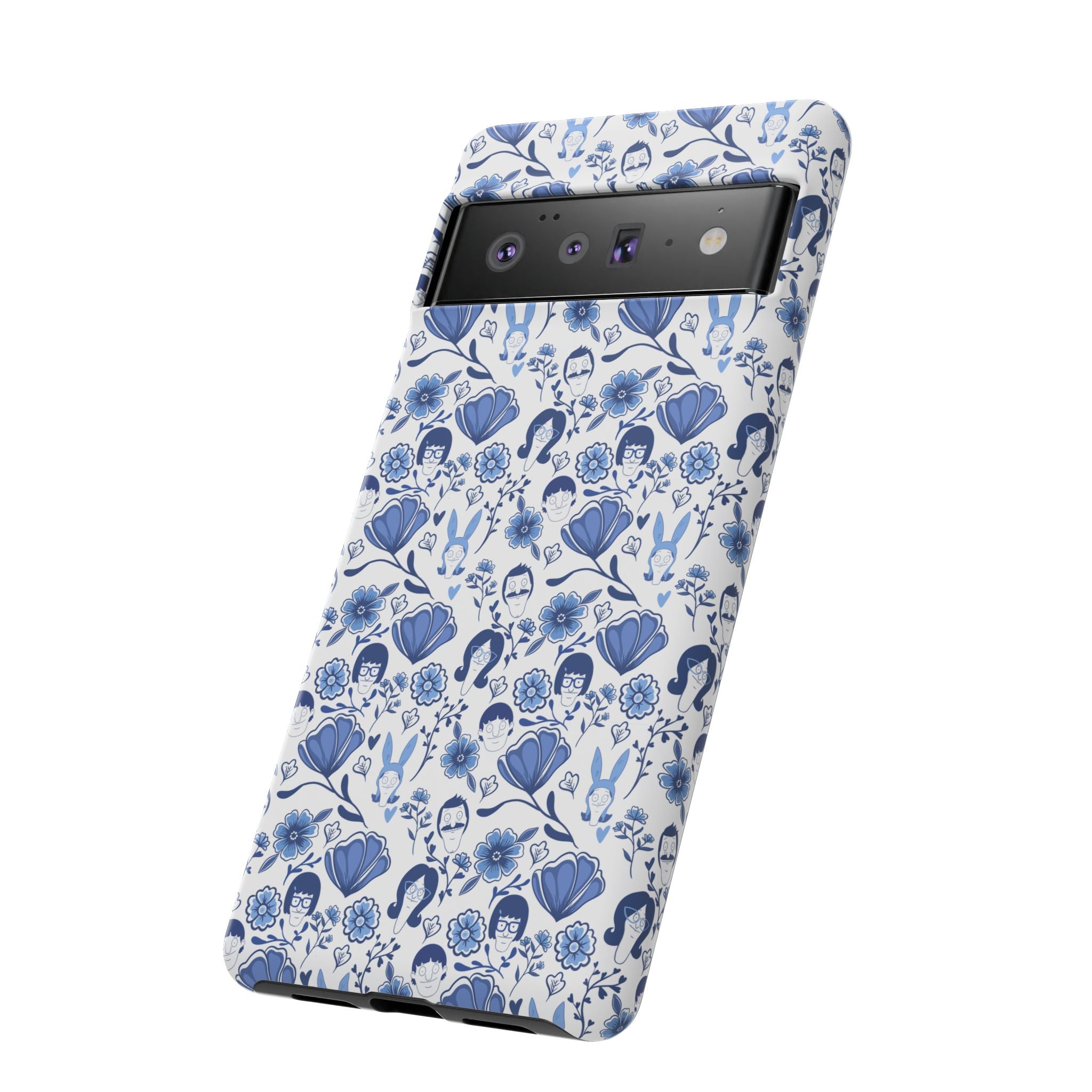 Bob's Burgers Inspired Blue Fine China Floral Tough Phone Case for iPhone, Google, and Samsung