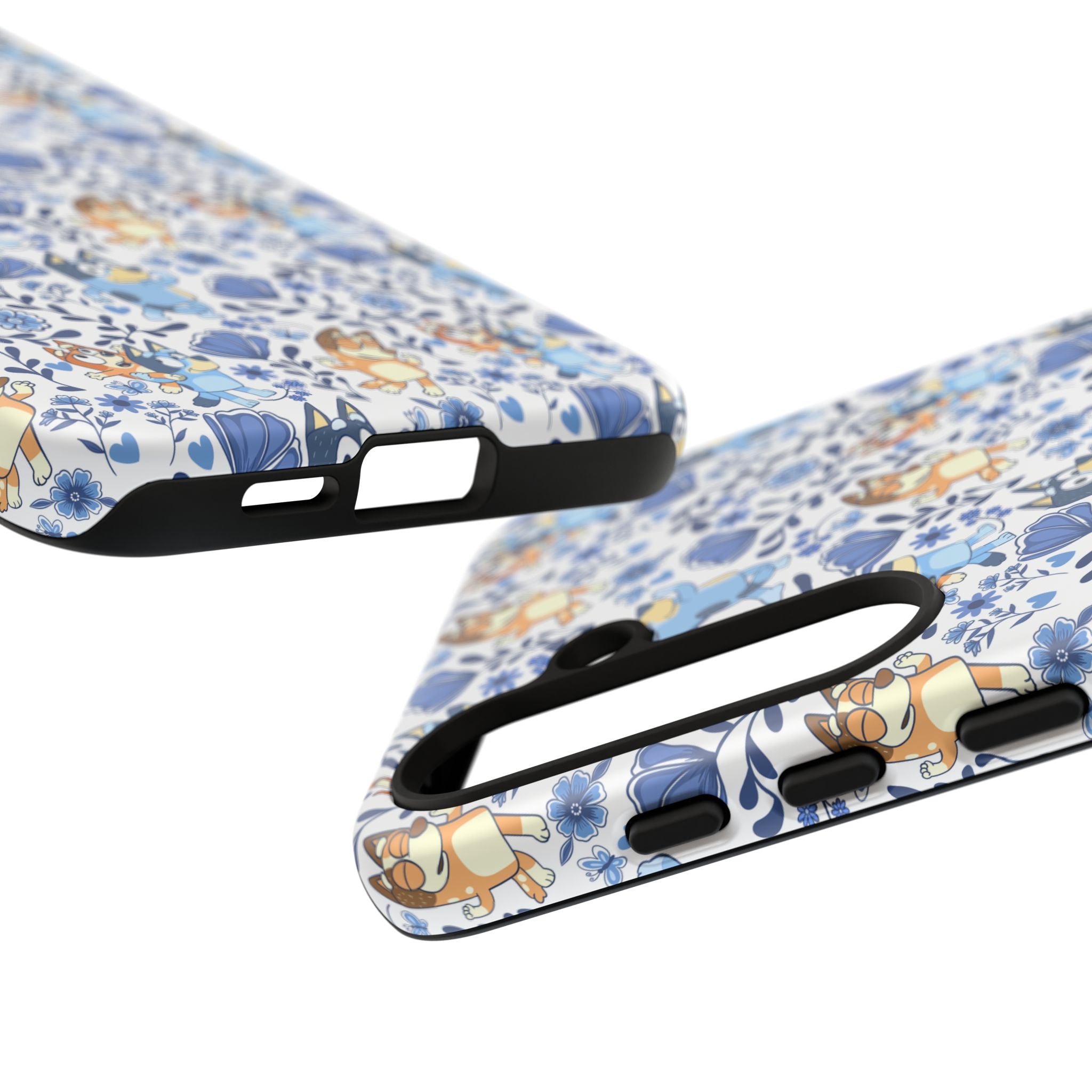 Blue Floral Fine China Cartoon Heeler Dogs Though Case for iPhone, Google, and Samsung phones