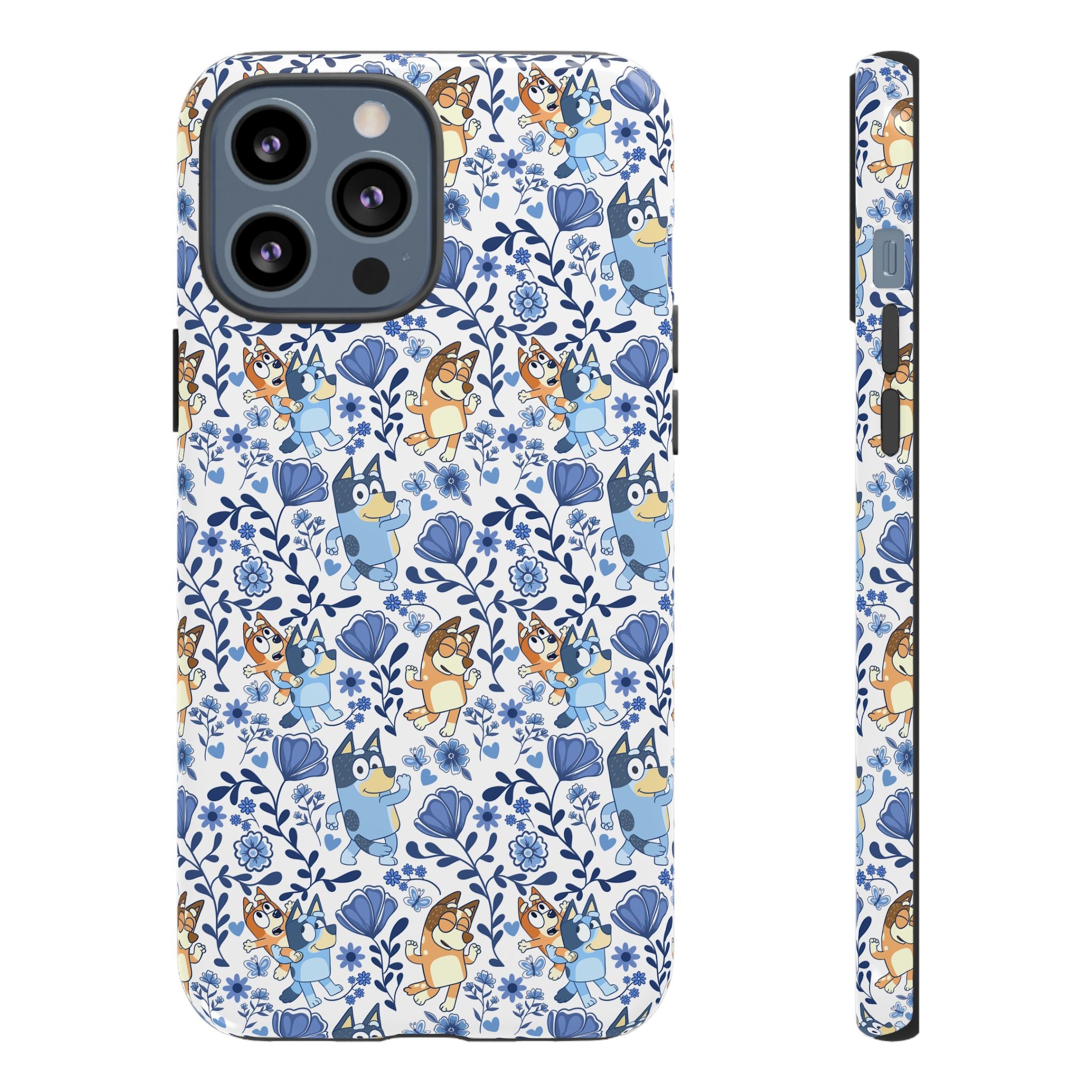 Blue Floral Fine China Cartoon Heeler Dogs Though Case for iPhone, Google, and Samsung phones