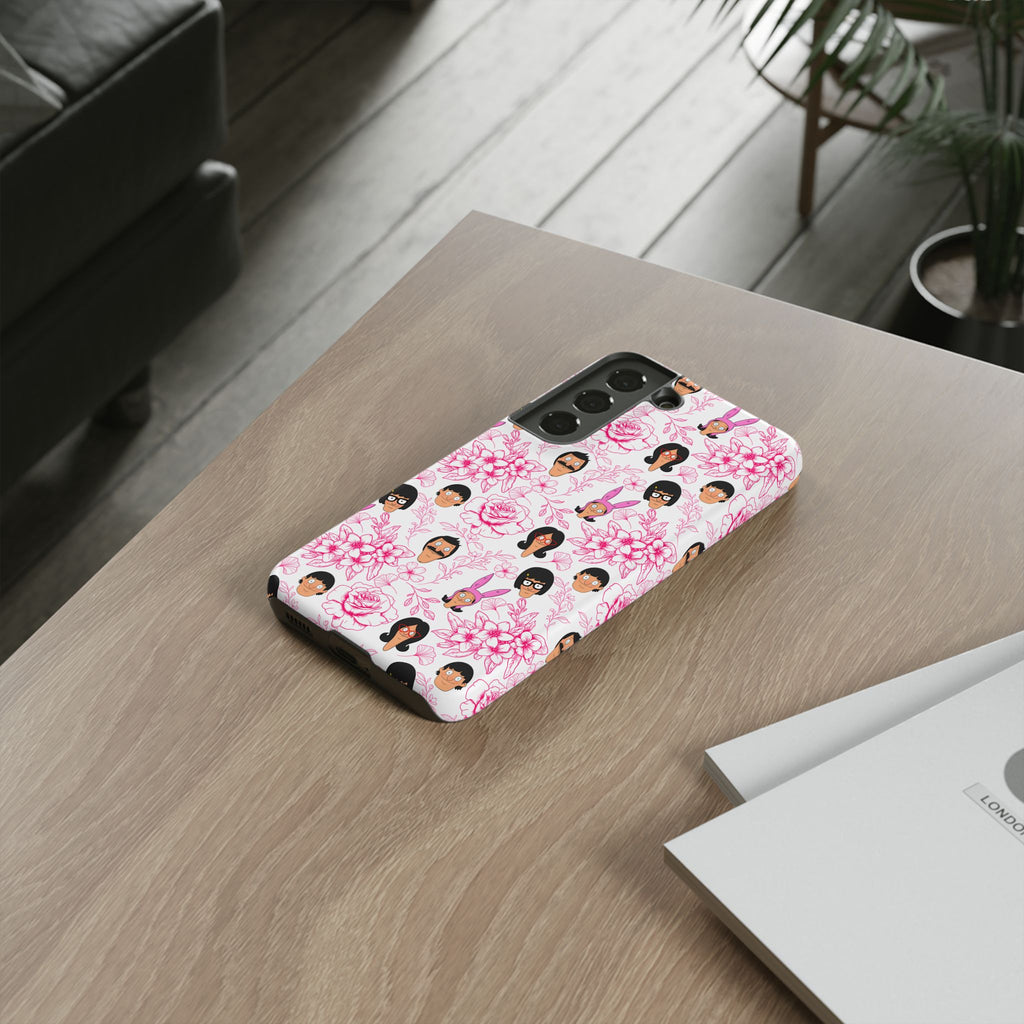 Bob's Burgers inspired Phone Case — Floral Pattern with Character Faces iPhone, Samsung, Google Phones