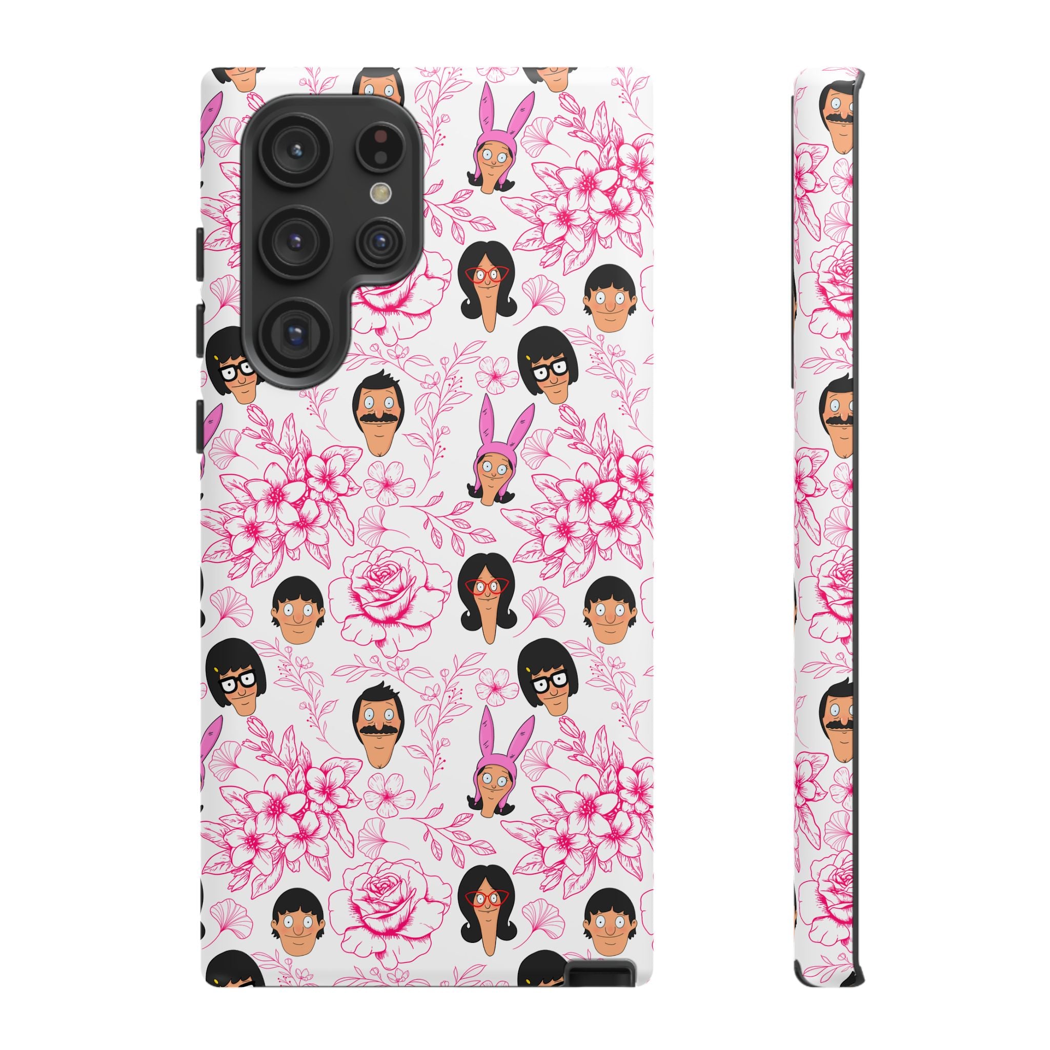 Bob's Burgers inspired Phone Case — Floral Pattern with Character Faces iPhone, Samsung, Google Phones