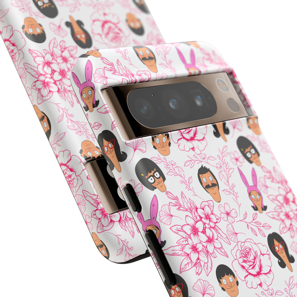 Bob's Burgers inspired Phone Case — Floral Pattern with Character Faces iPhone, Samsung, Google Phones