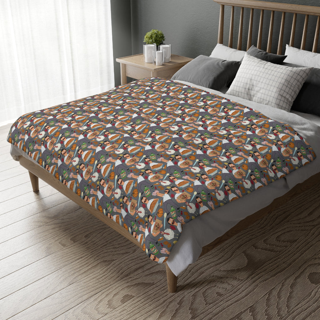 Gray Thanksgiving Bob Velveteen Blanket (Double Side Print)
