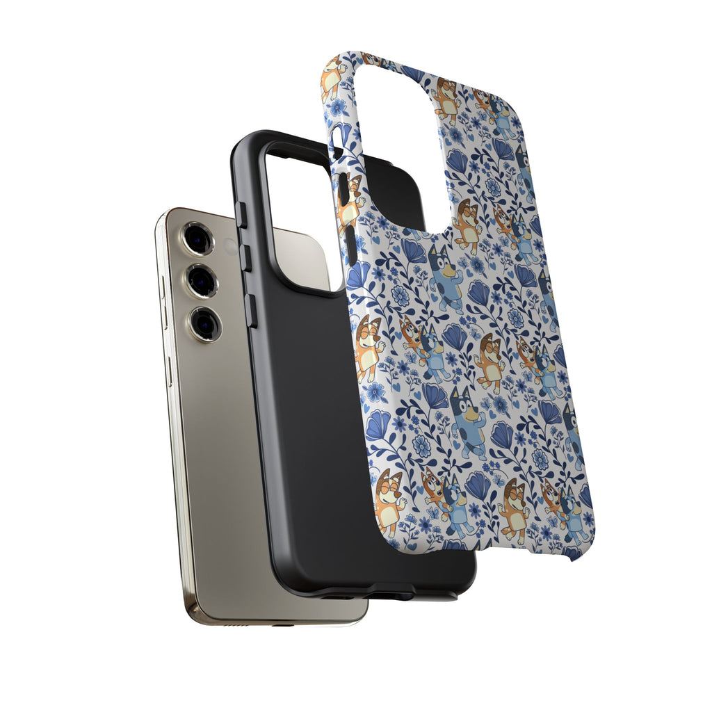 Blue Floral Fine China Cartoon Heeler Dogs Though Case for iPhone, Google, and Samsung phones