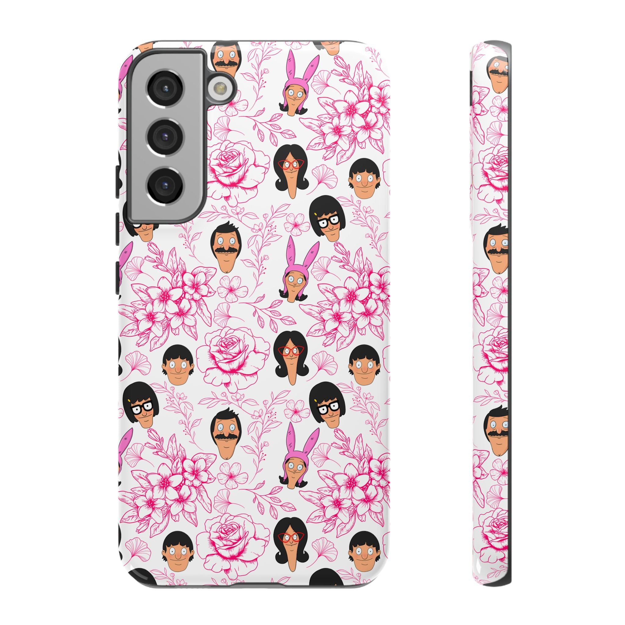 Bob's Burgers inspired Phone Case — Floral Pattern with Character Faces iPhone, Samsung, Google Phones