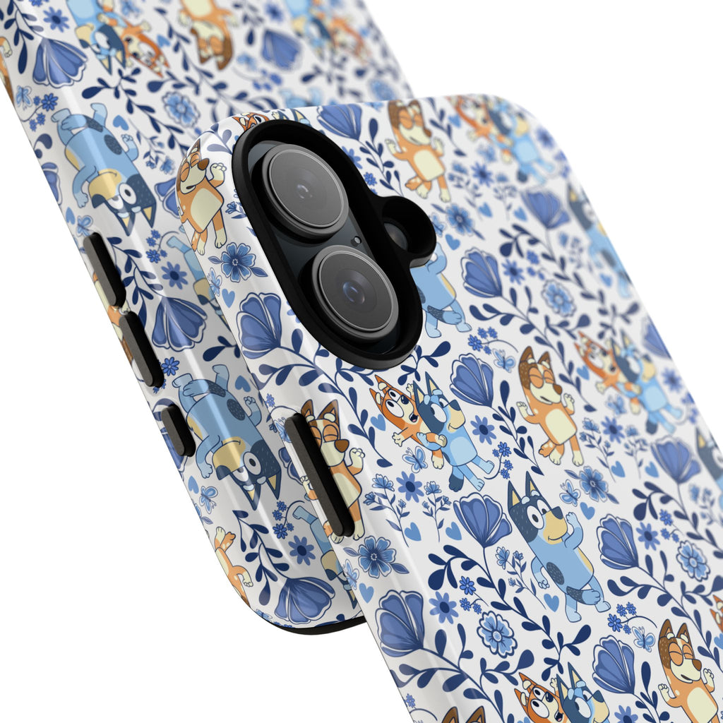 Blue Floral Fine China Cartoon Heeler Dogs Though Case for iPhone, Google, and Samsung phones