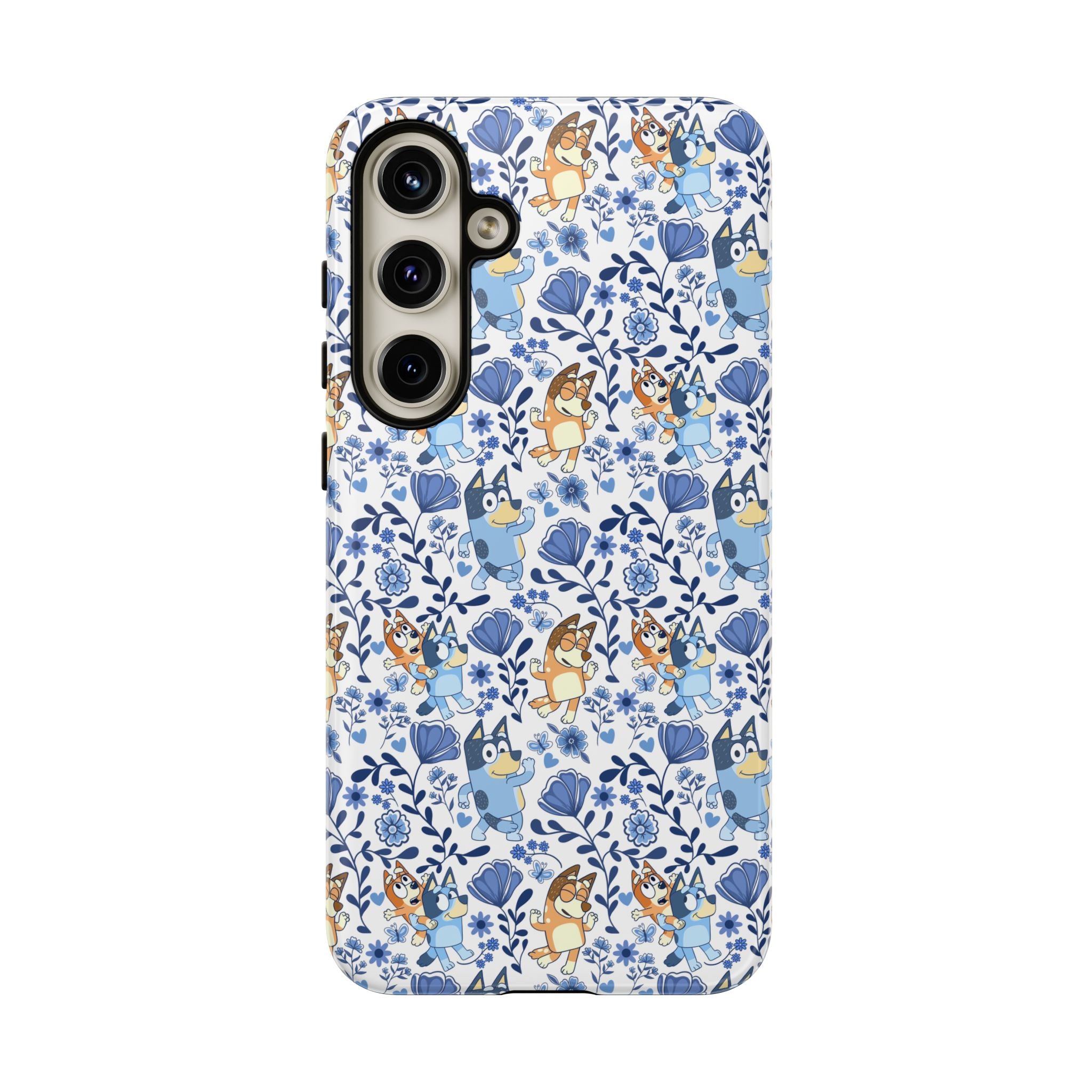 Blue Floral Fine China Cartoon Heeler Dogs Though Case for iPhone, Google, and Samsung phones