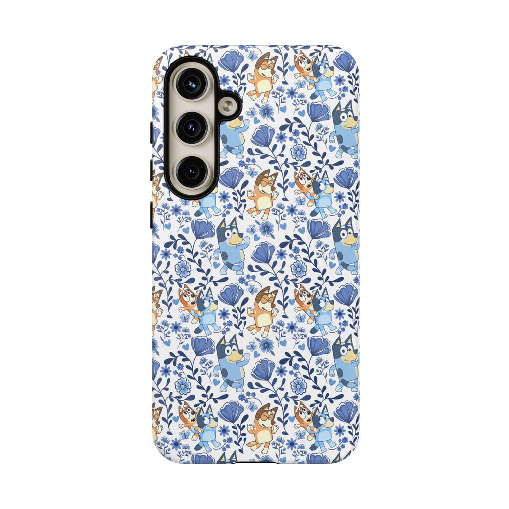 Blue Floral Fine China Cartoon Heeler Dogs Though Case for iPhone, Google, and Samsung phones