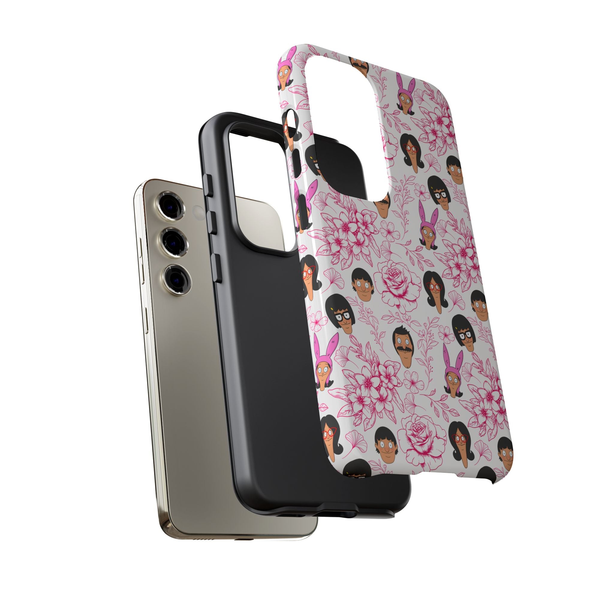 Bob's Burgers inspired Phone Case — Floral Pattern with Character Faces iPhone, Samsung, Google Phones