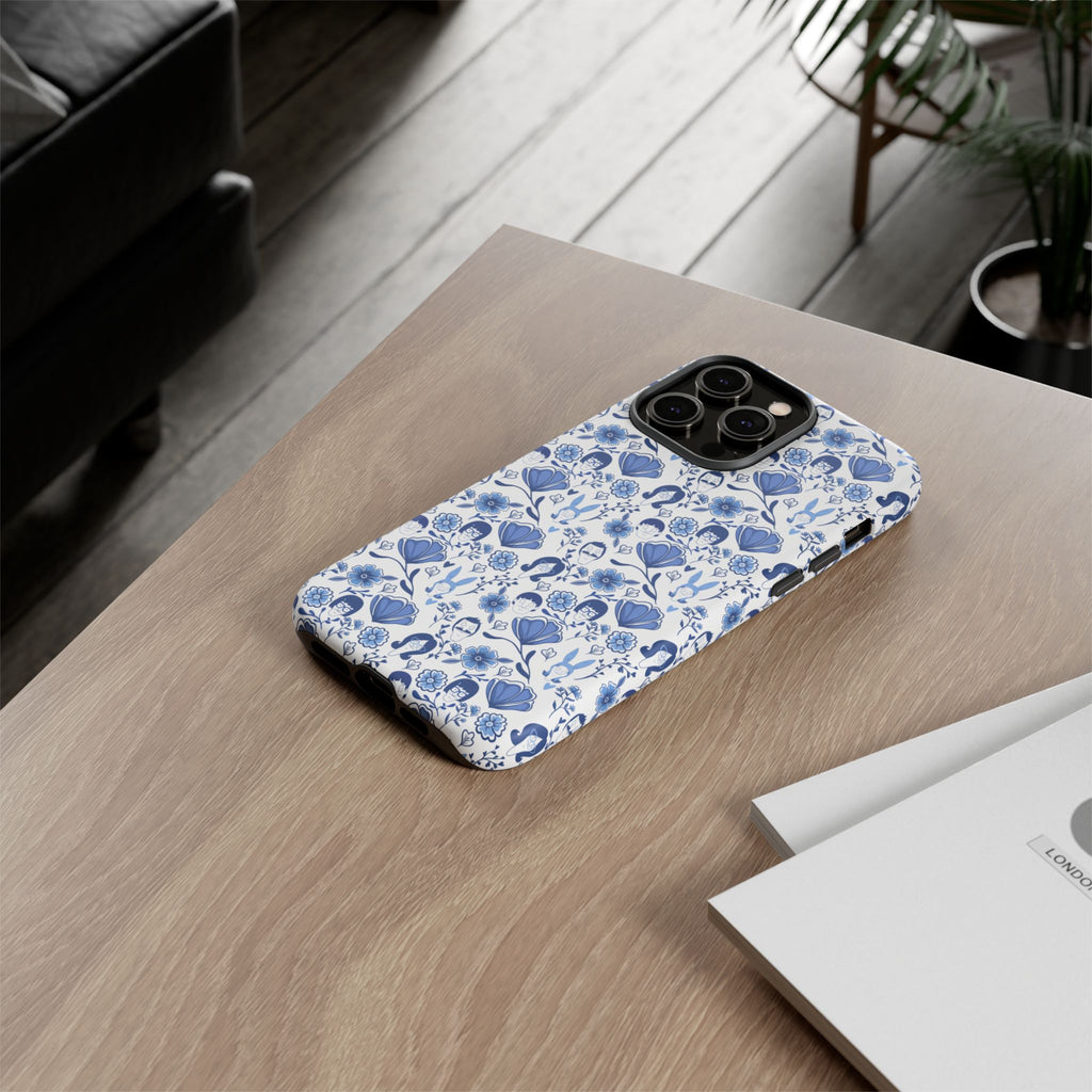 Bob's Burgers Inspired Blue Fine China Floral Tough Phone Case for iPhone, Google, and Samsung