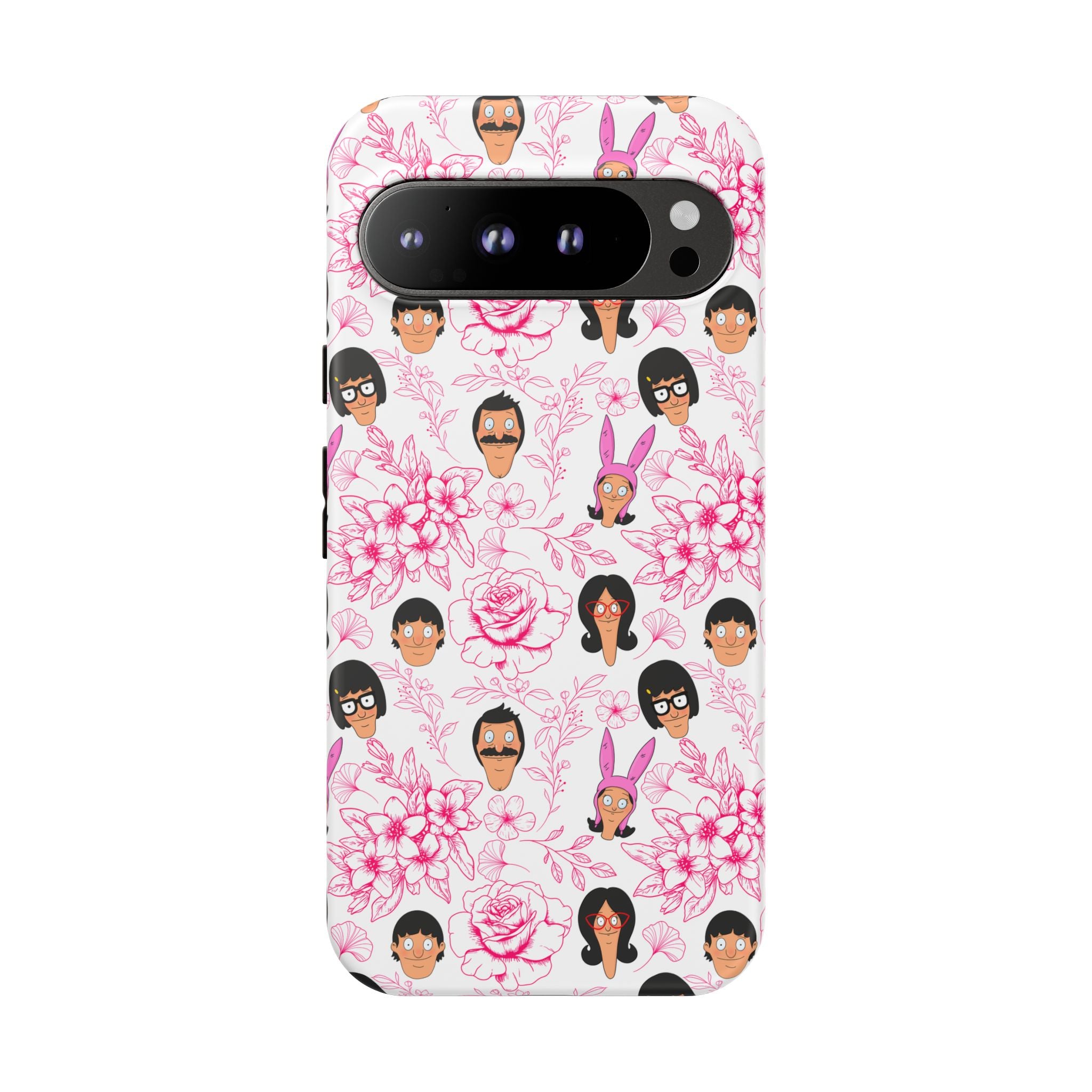 Bob's Burgers inspired Phone Case — Floral Pattern with Character Faces iPhone, Samsung, Google Phones