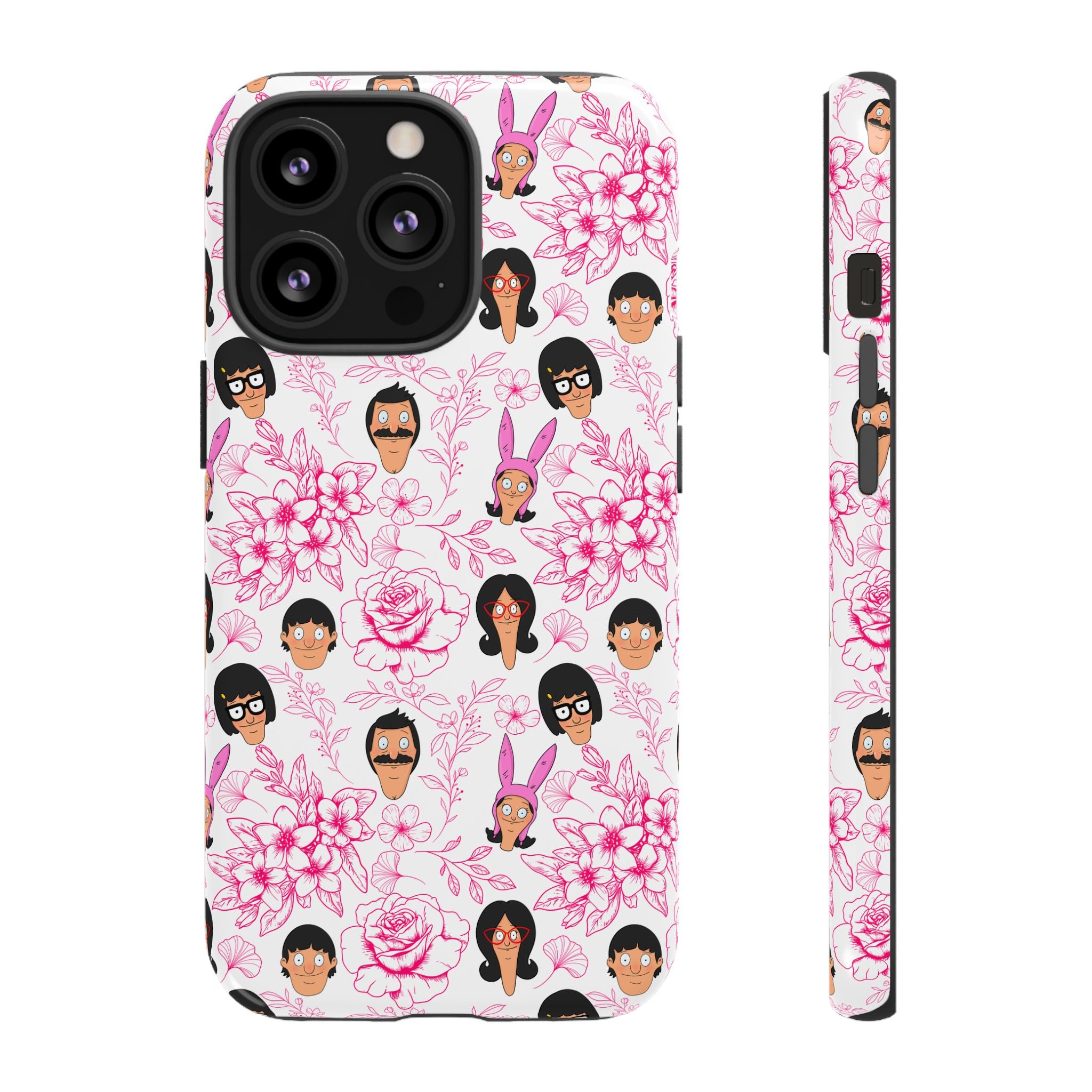 Bob's Burgers inspired Phone Case — Floral Pattern with Character Faces iPhone, Samsung, Google Phones