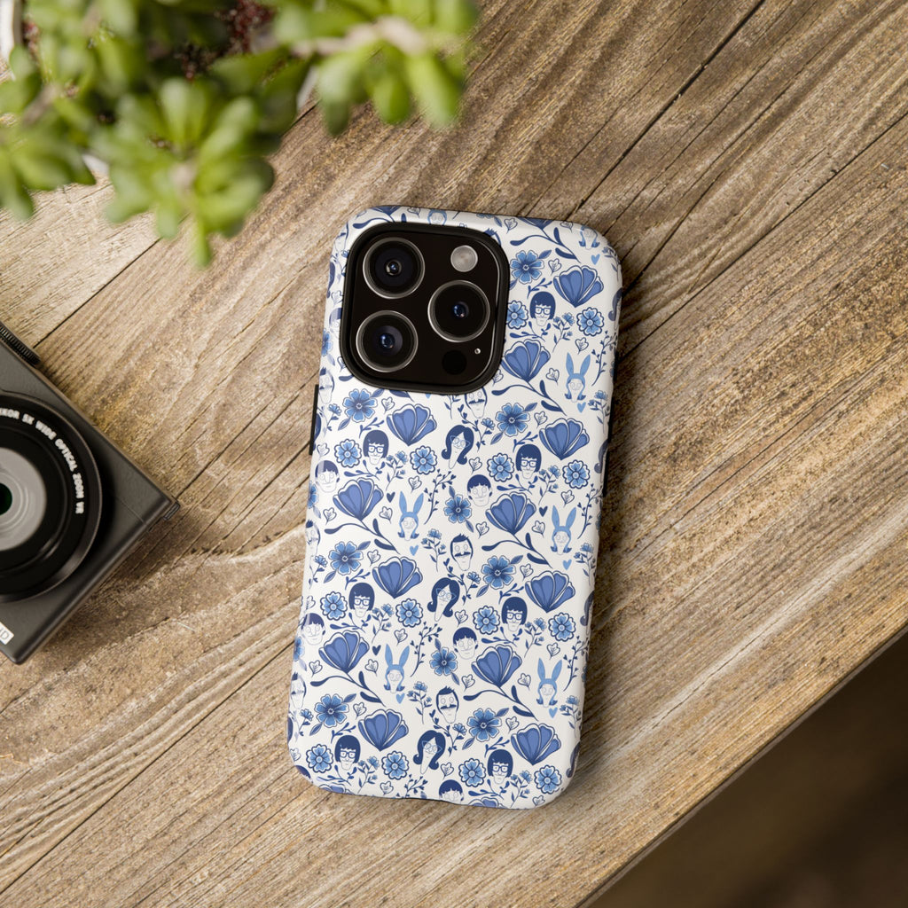 Bob's Burgers Inspired Blue Fine China Floral Tough Phone Case for iPhone, Google, and Samsung