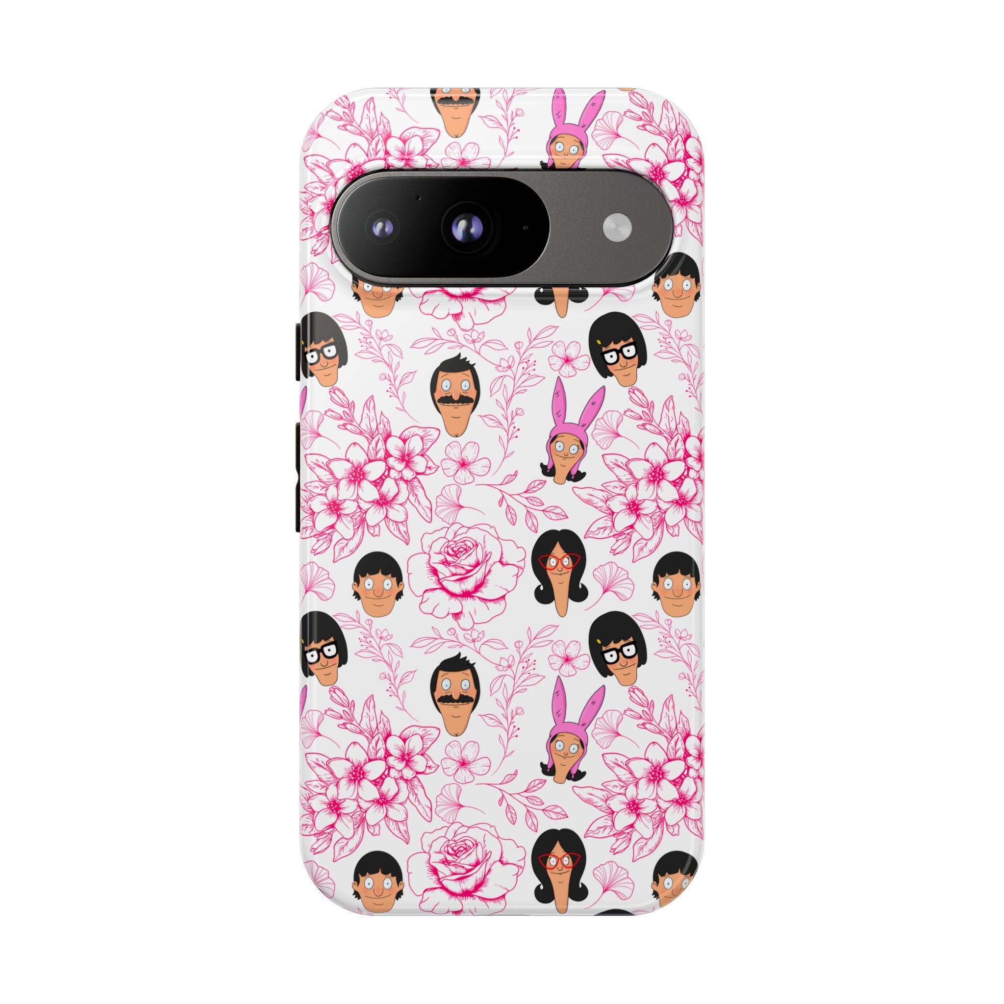 Bob's Burgers inspired Phone Case — Floral Pattern with Character Faces iPhone, Samsung, Google Phones
