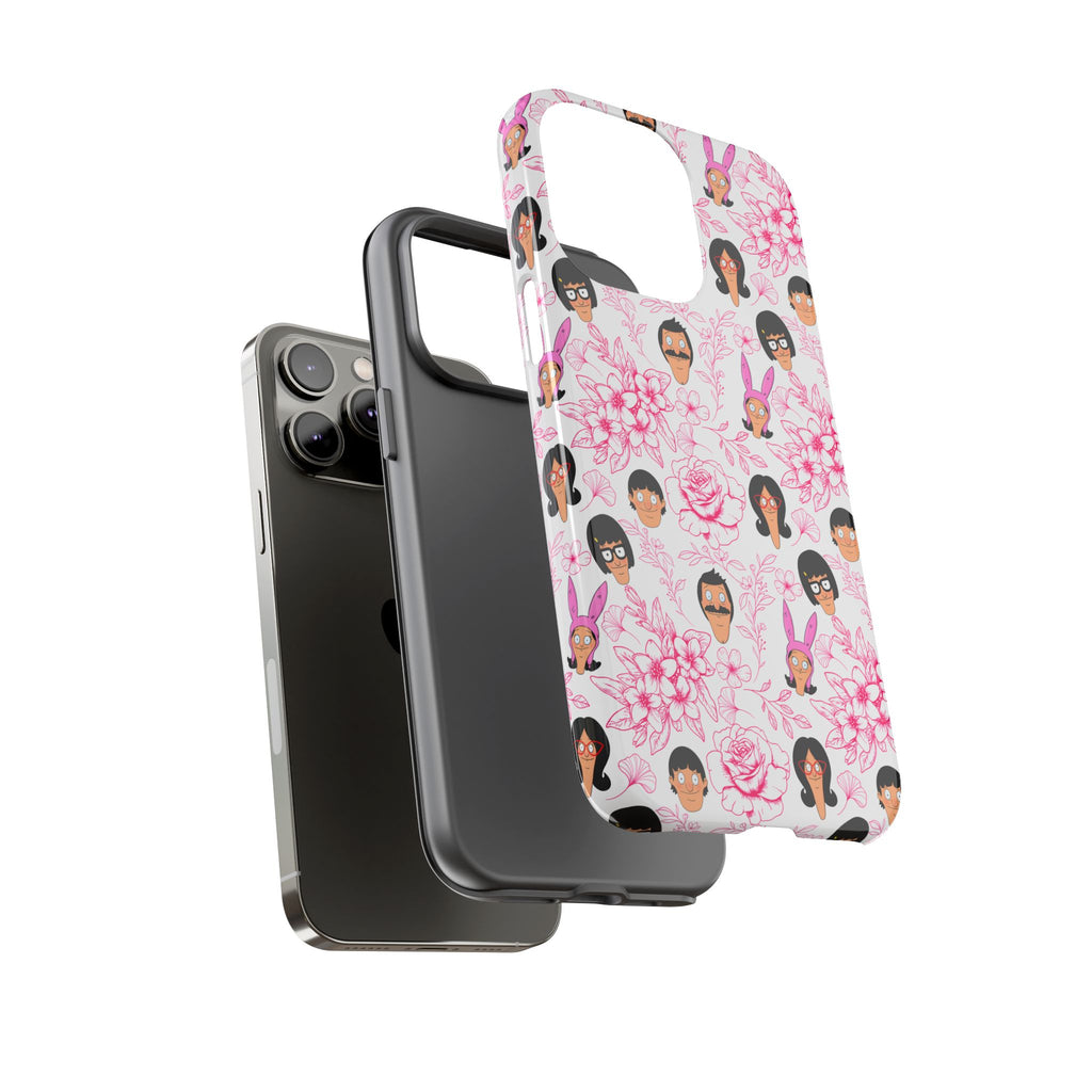Bob's Burgers inspired Phone Case — Floral Pattern with Character Faces iPhone, Samsung, Google Phones